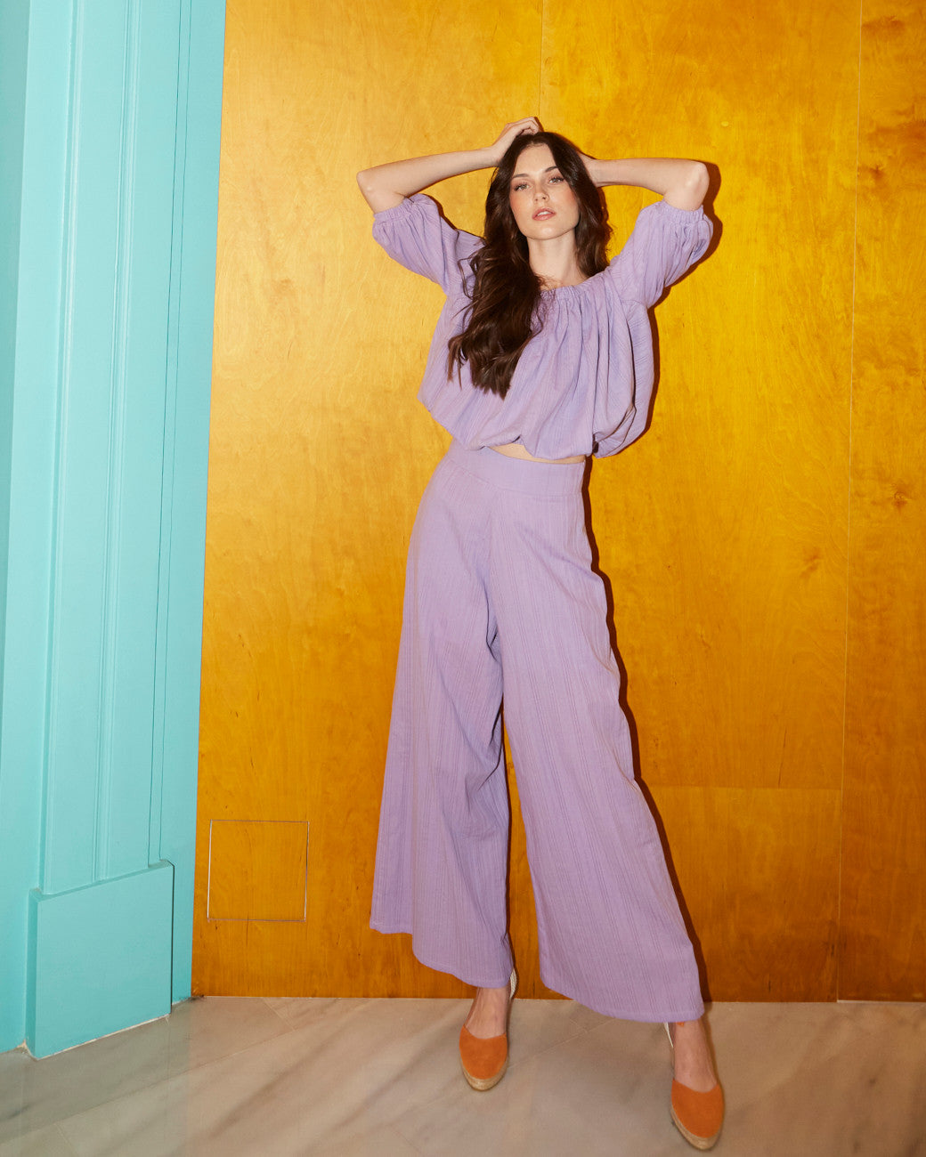 Esther cotton broderie lilac pants