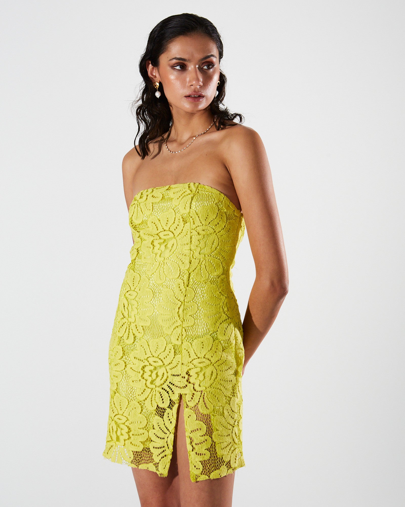 Simone lace strapless mini dress