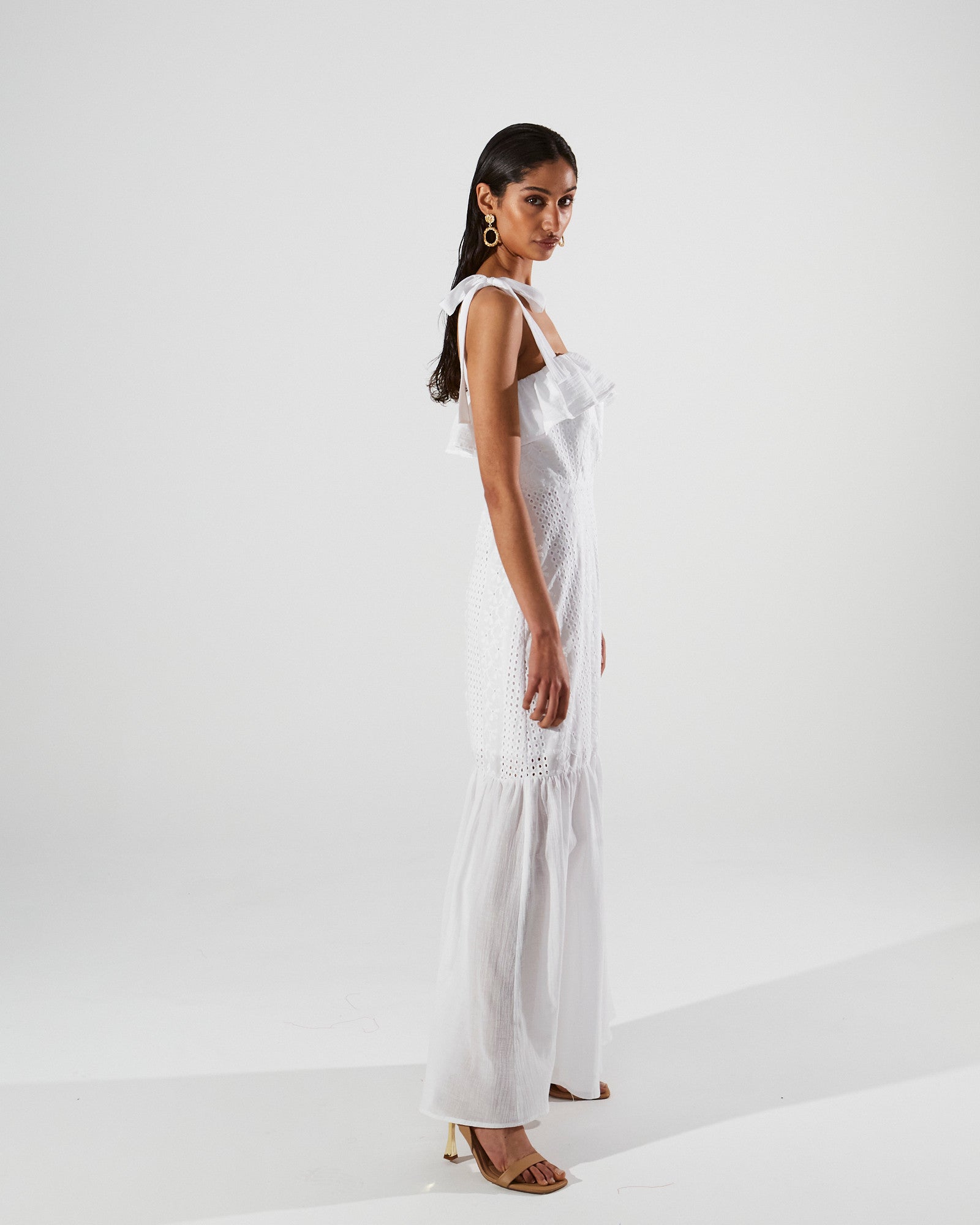 Ava cotton broderie ruffle white dress