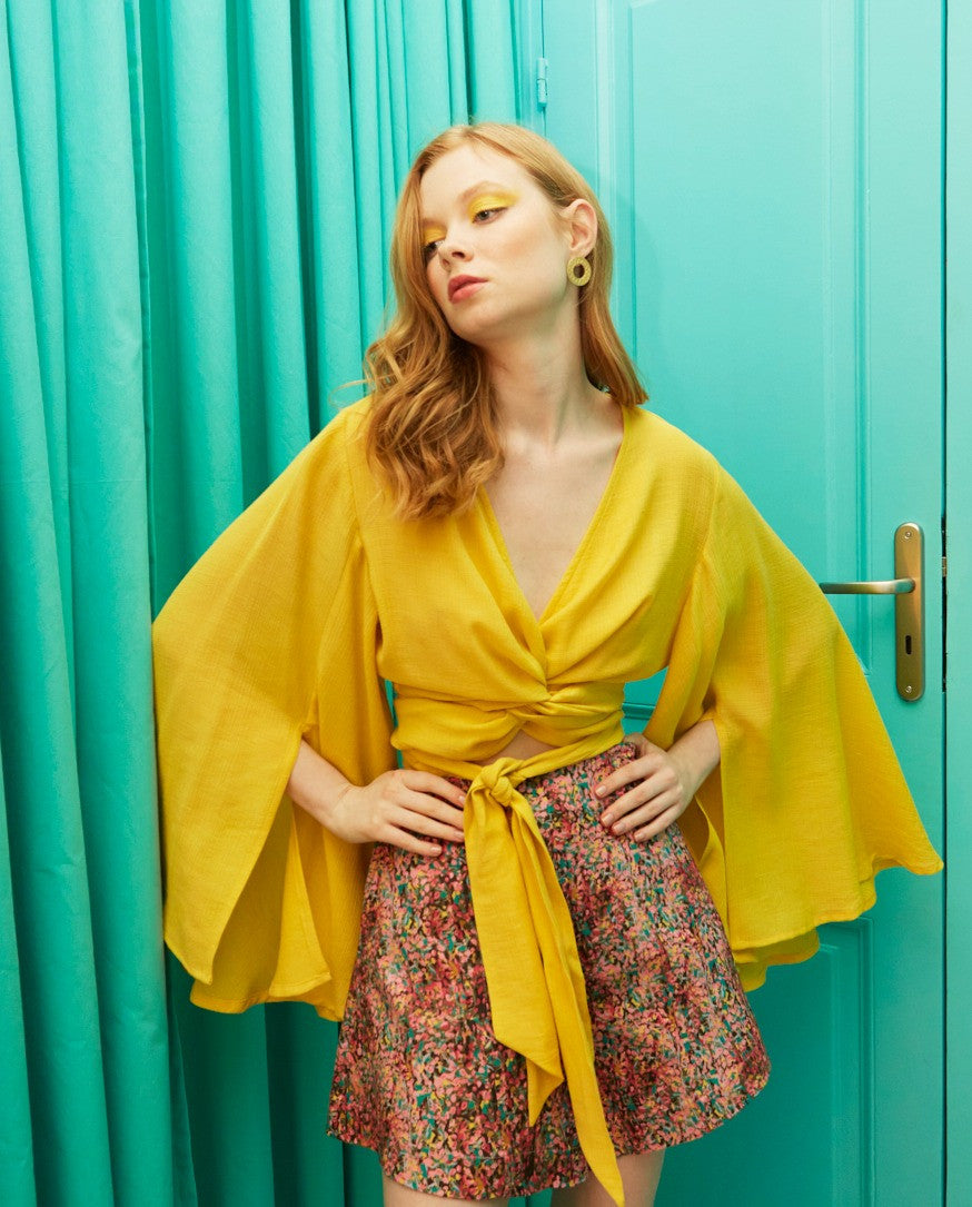 Nicole kimono sleeve yellow top
