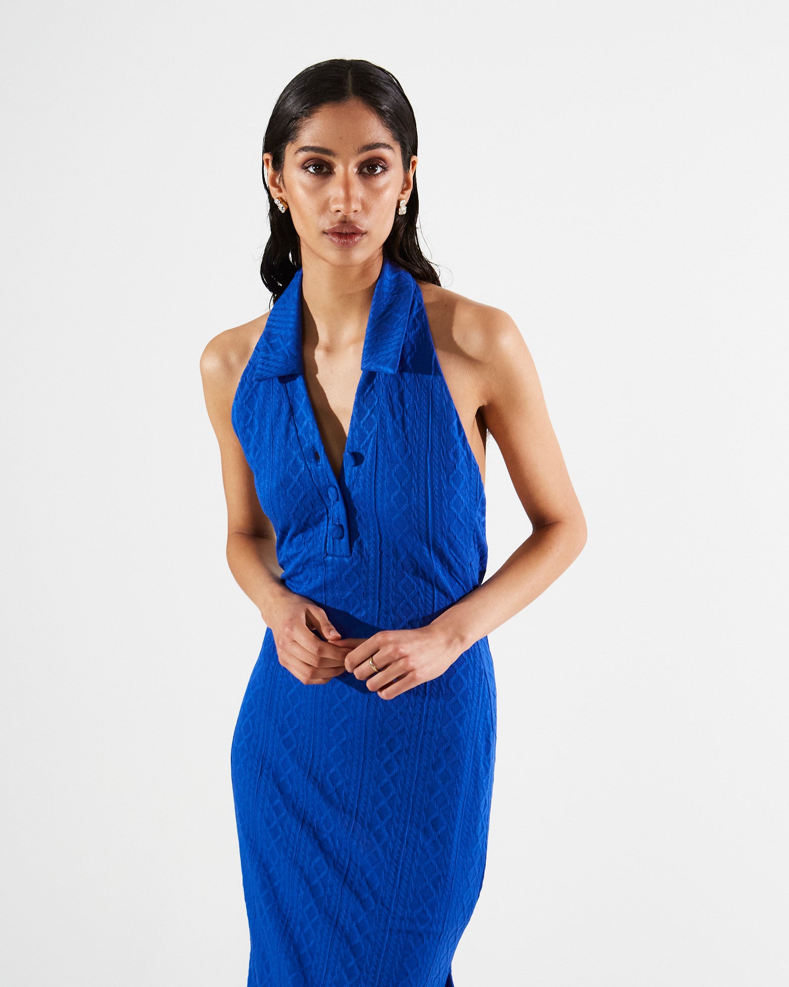 Eloise knitted collar blue dress