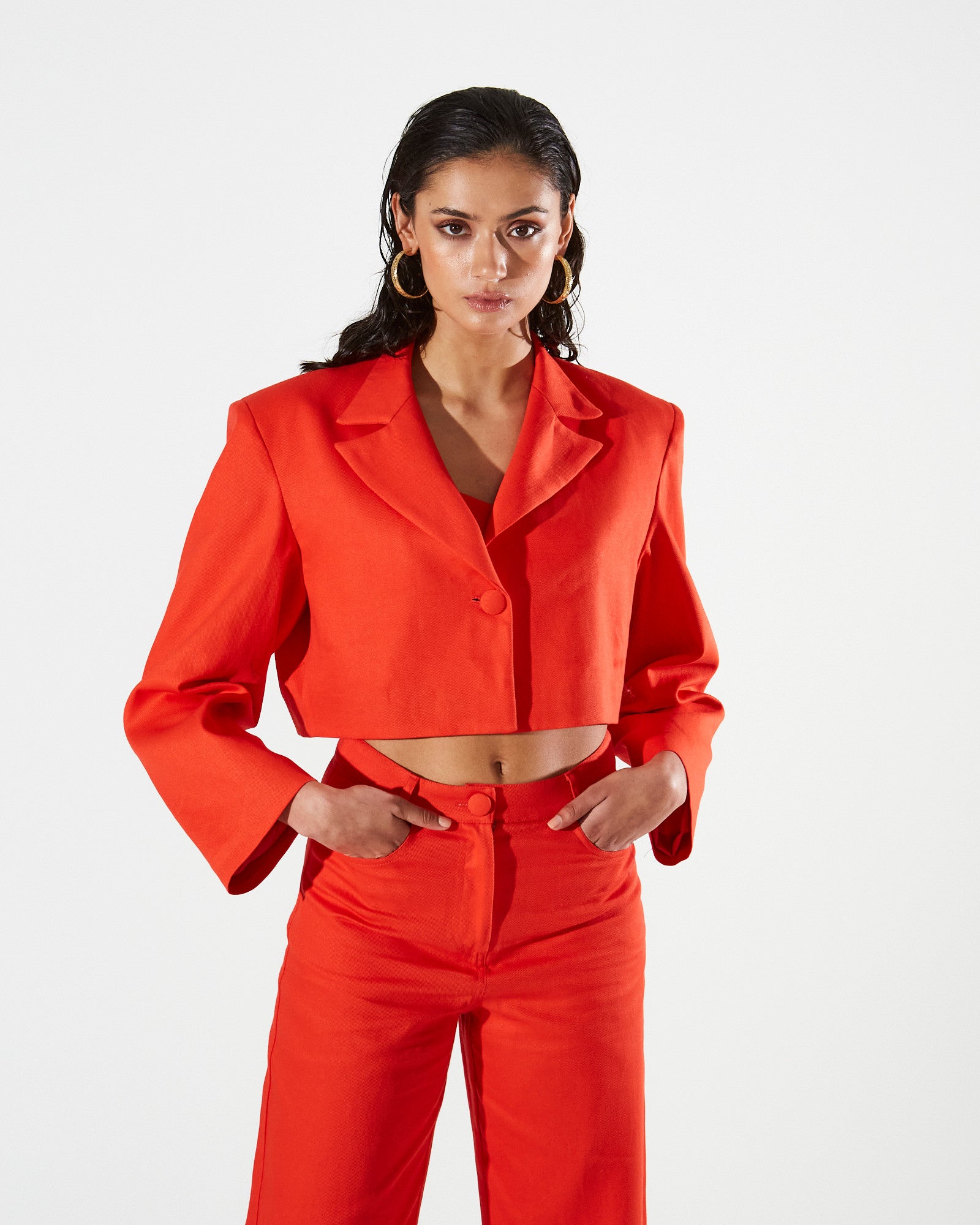Clio cotton cropped red blazer