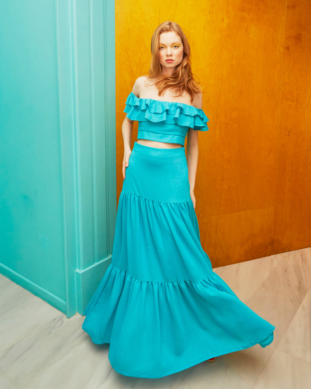 Nicole wide turquoise skirt