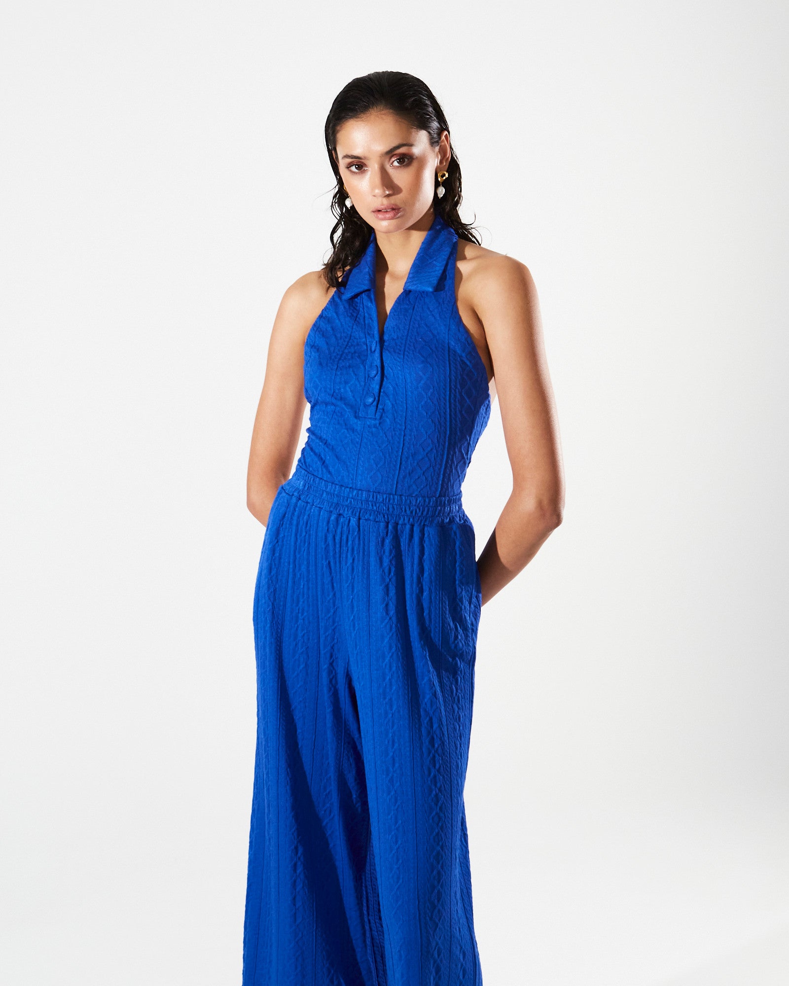 Eloise knitted collar blue top
