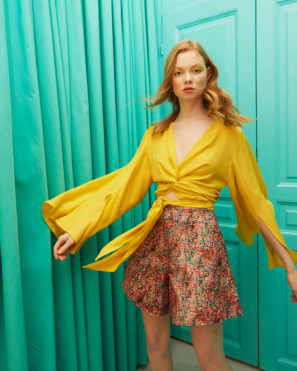 Nicole kimono sleeve yellow top
