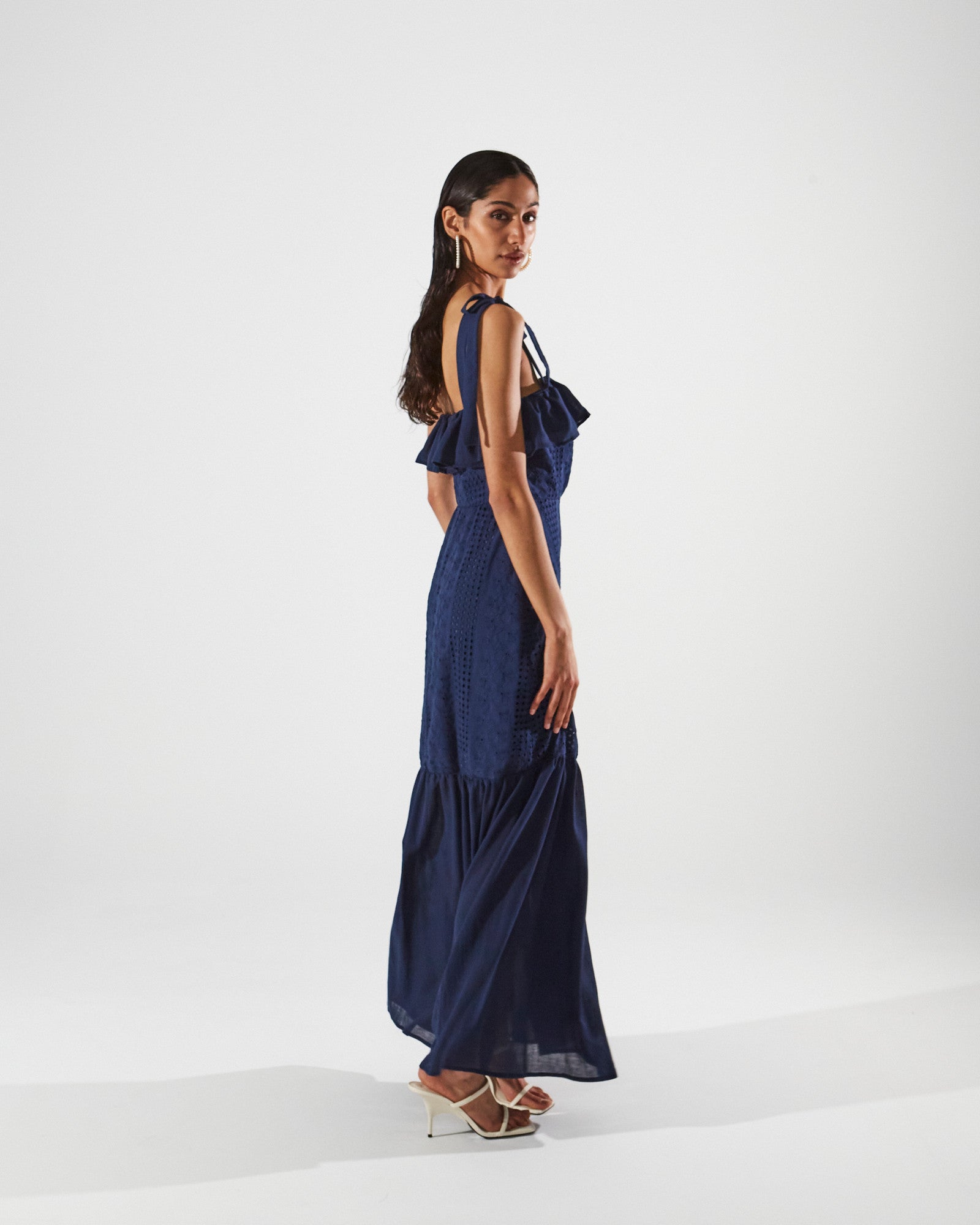 Ava cotton broderie ruffle blue dress
