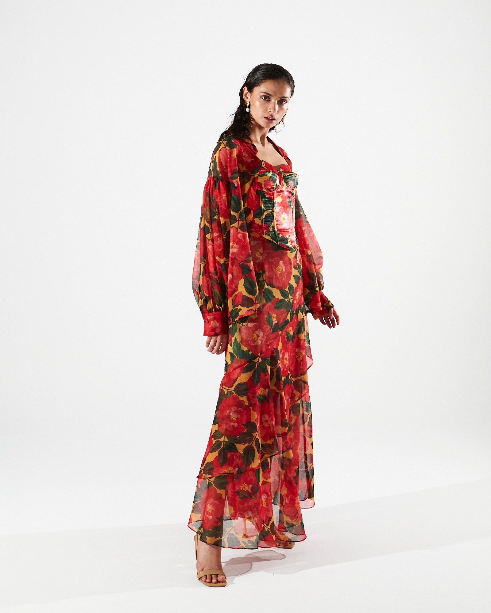 Dolores printed ruffle maxi skirt