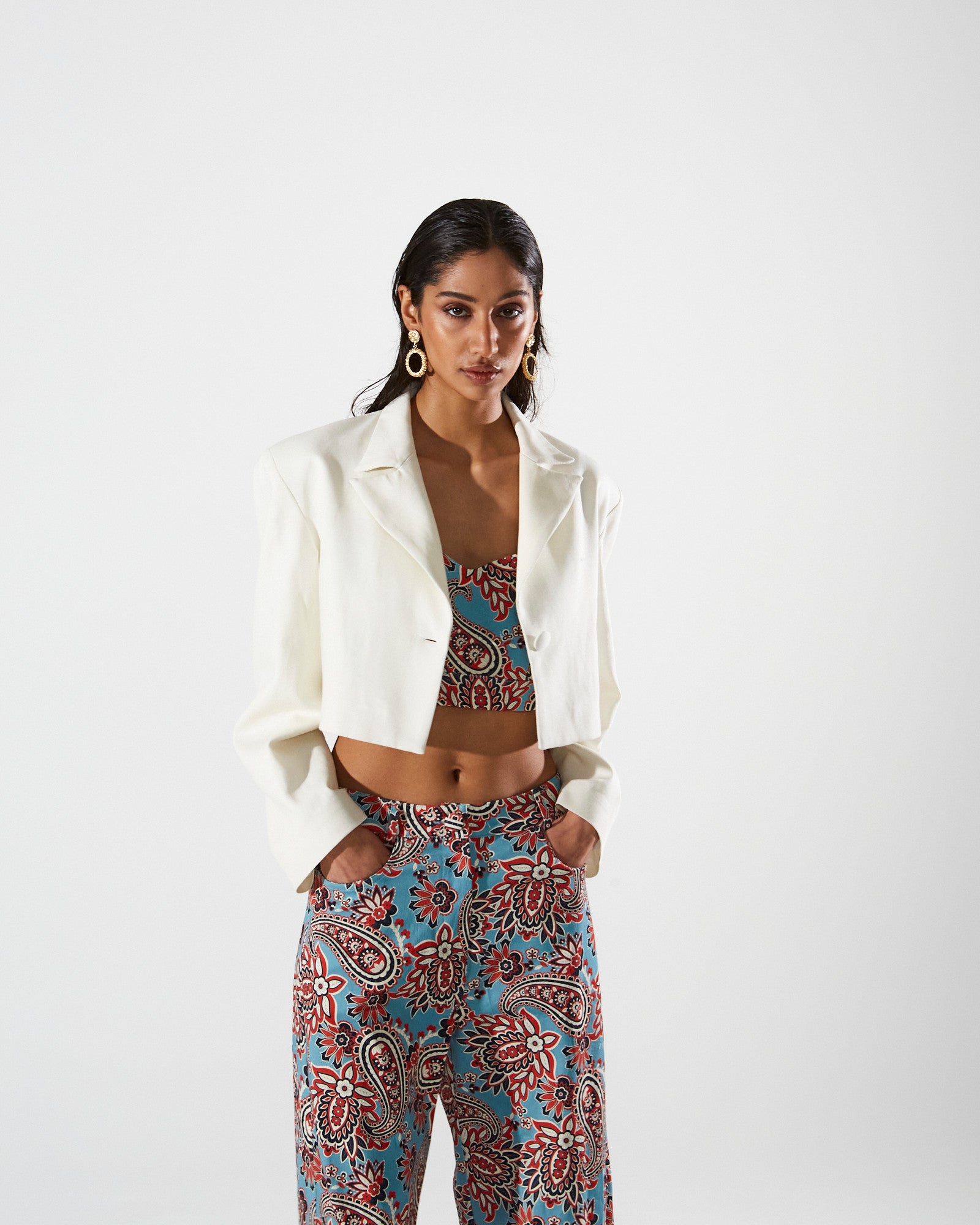 Clio cotton cropped ecru blazer