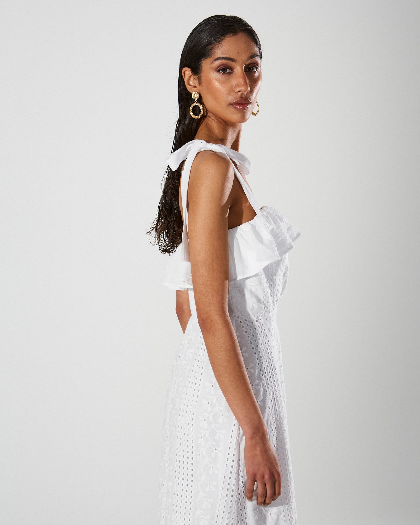Ava cotton broderie ruffle white dress
