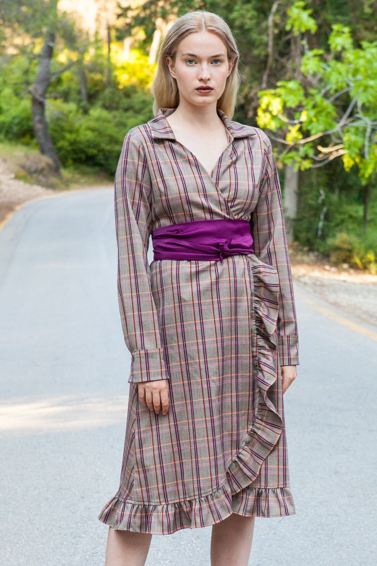 Doris ruffled plaid dress