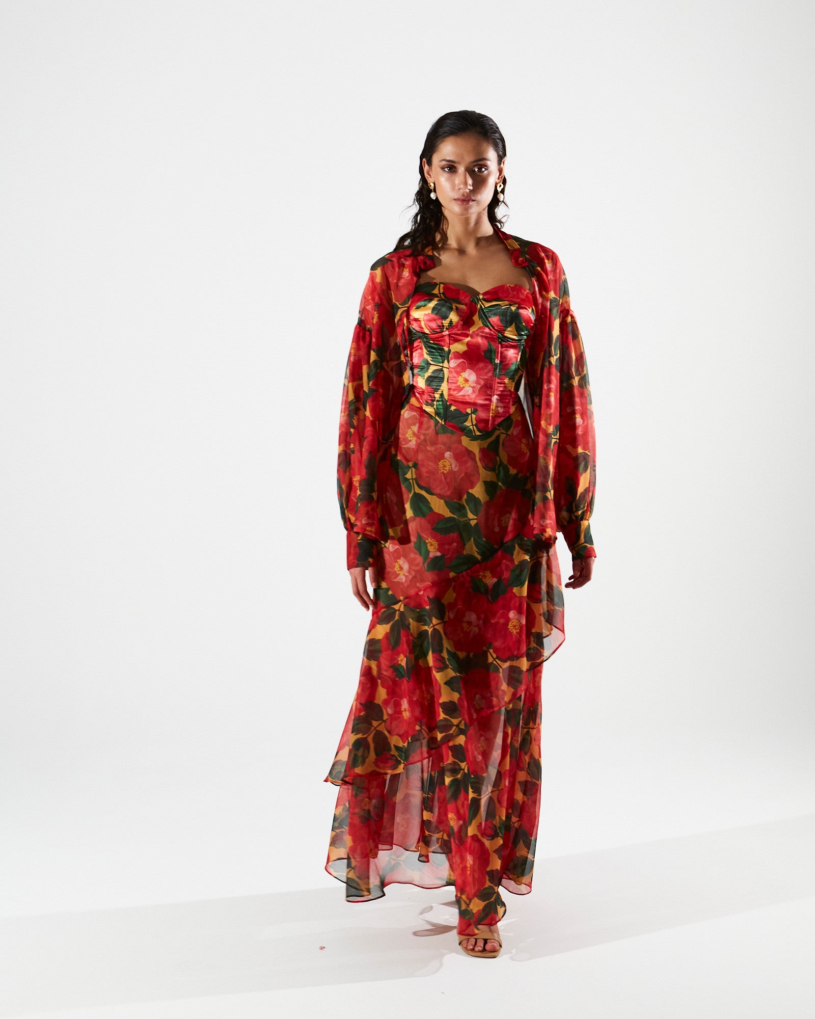 Dolores printed ruffle maxi skirt