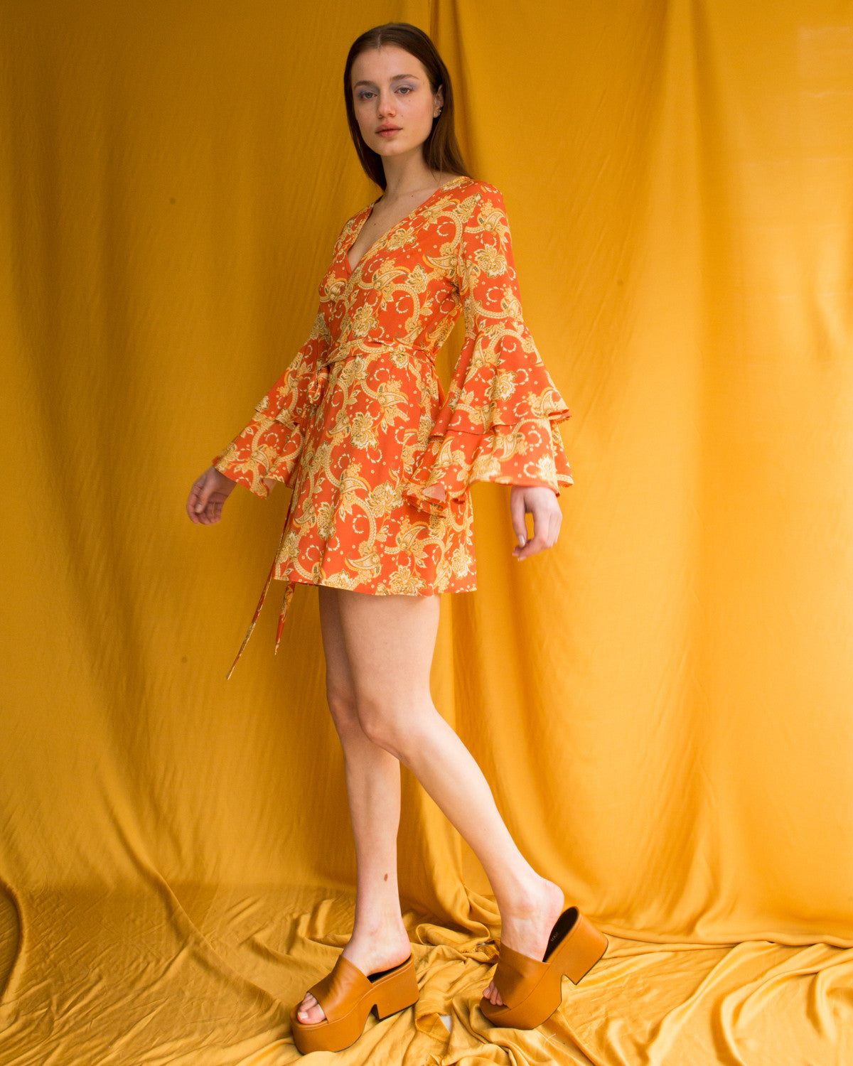 Carol ruffled sleeve mini dress