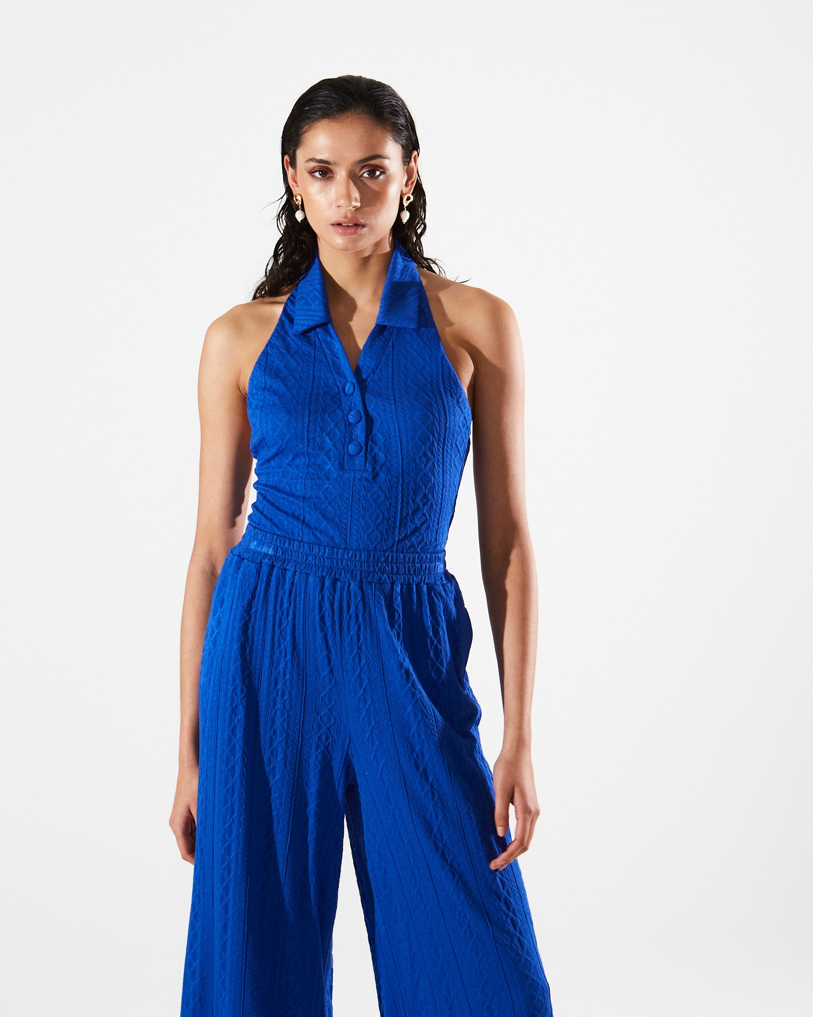 Eloise knitted collar blue top