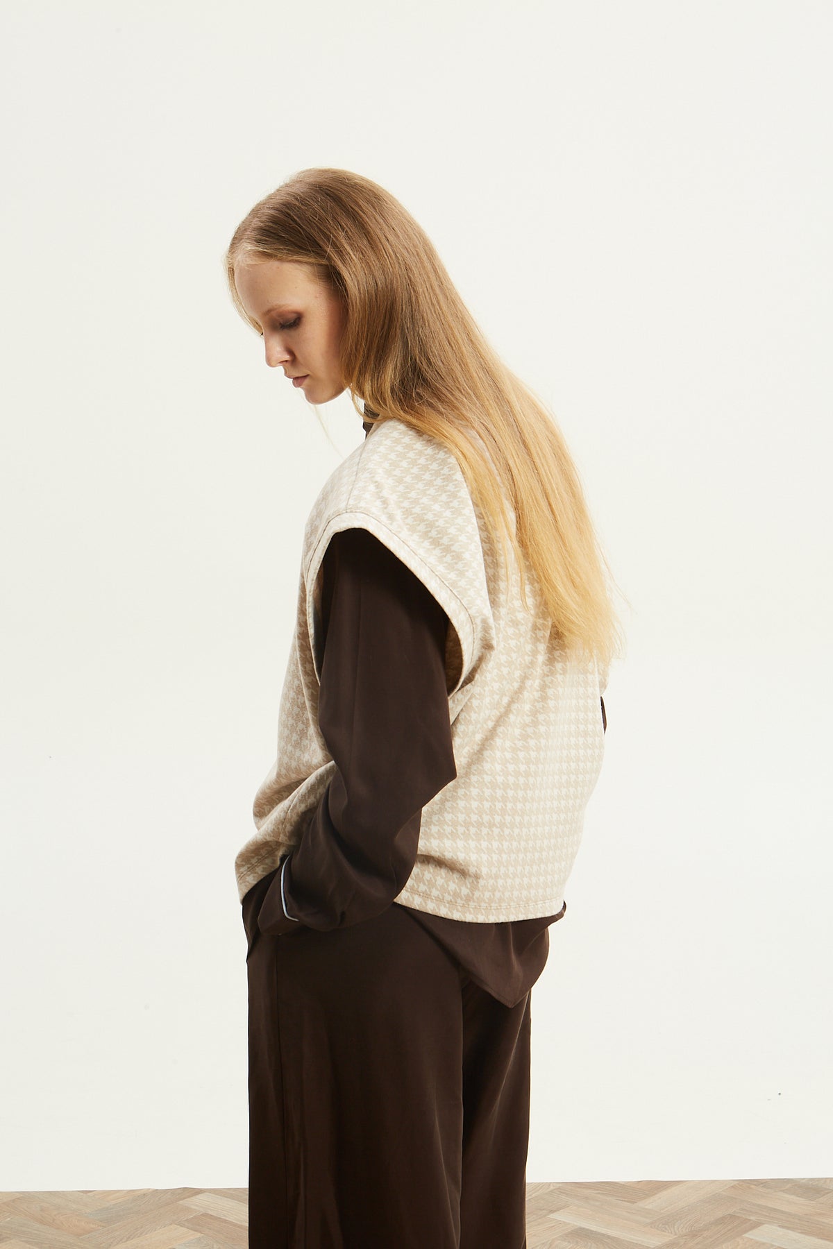 Leslie pied de poule beige vest