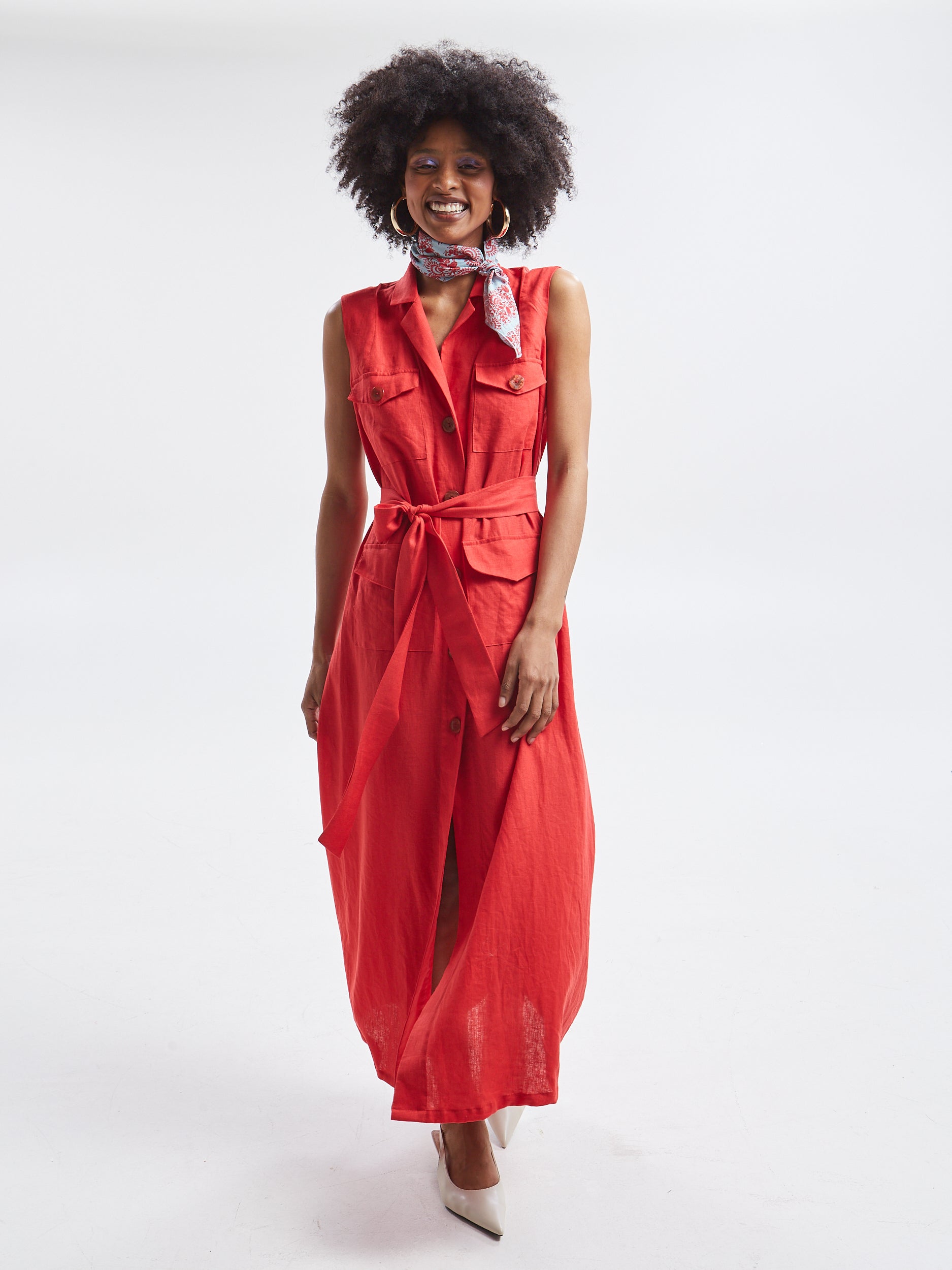 Maribel linen red shirtdress
