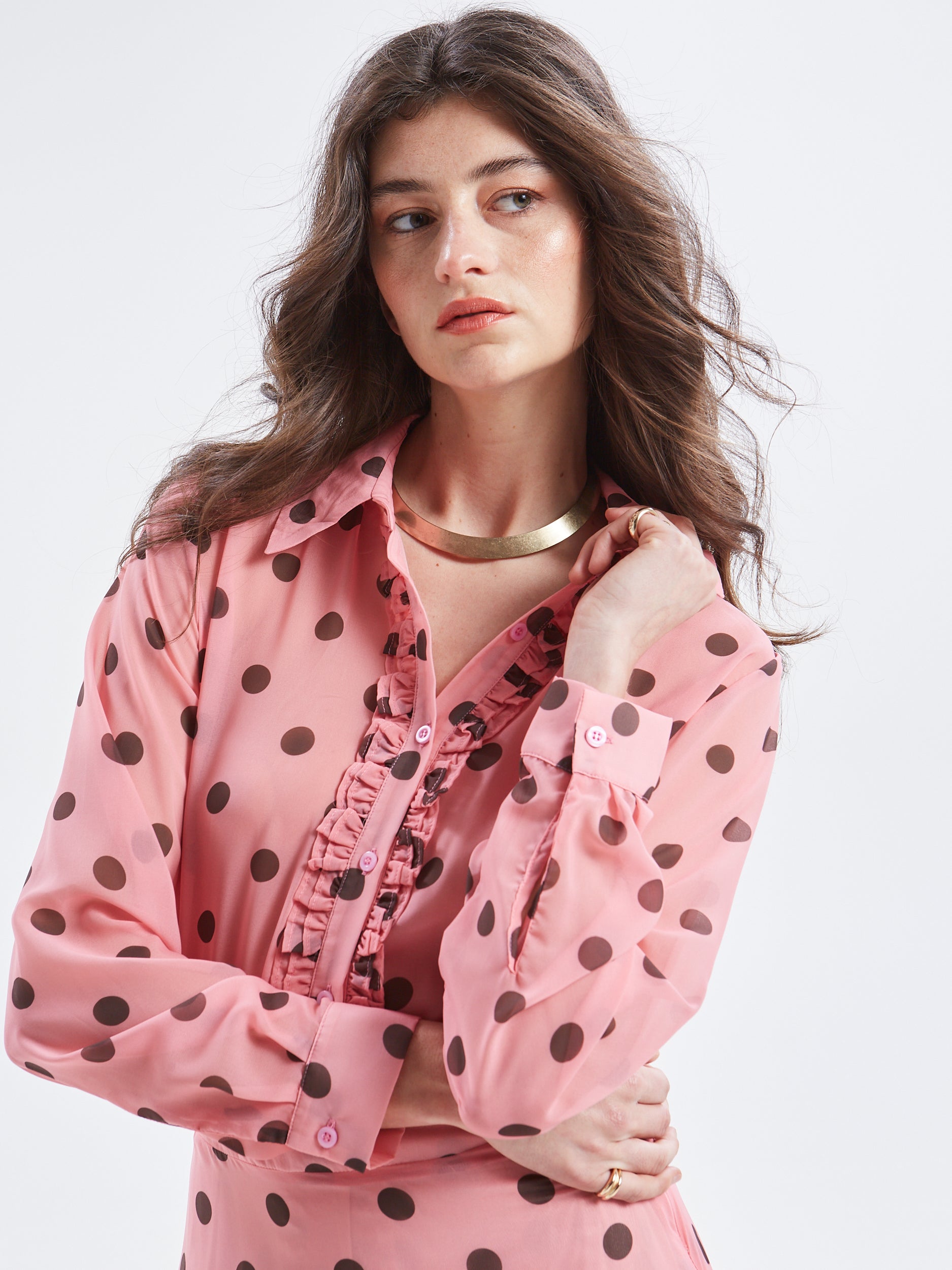 Aelia polka dot ruffle shirt