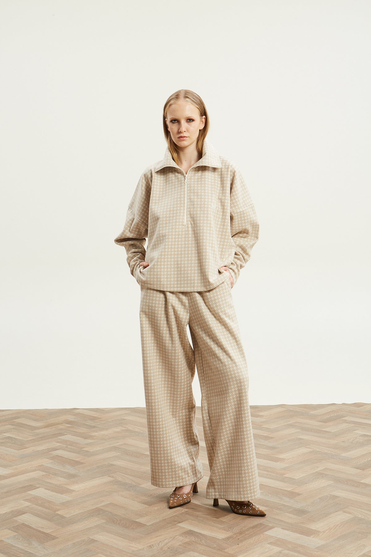 Leslie pied de poule beige pants