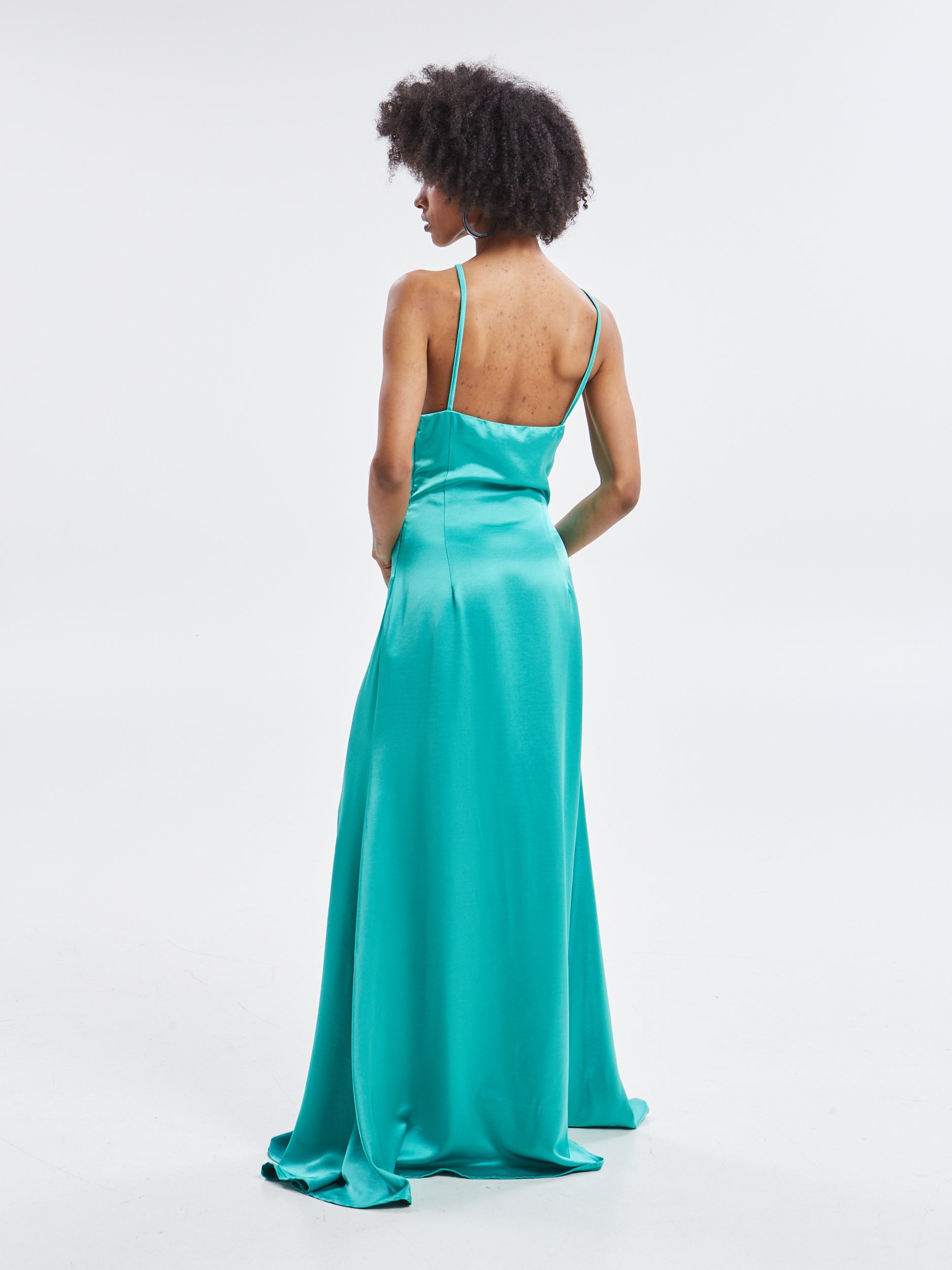 Noelia halterneck satin green dress