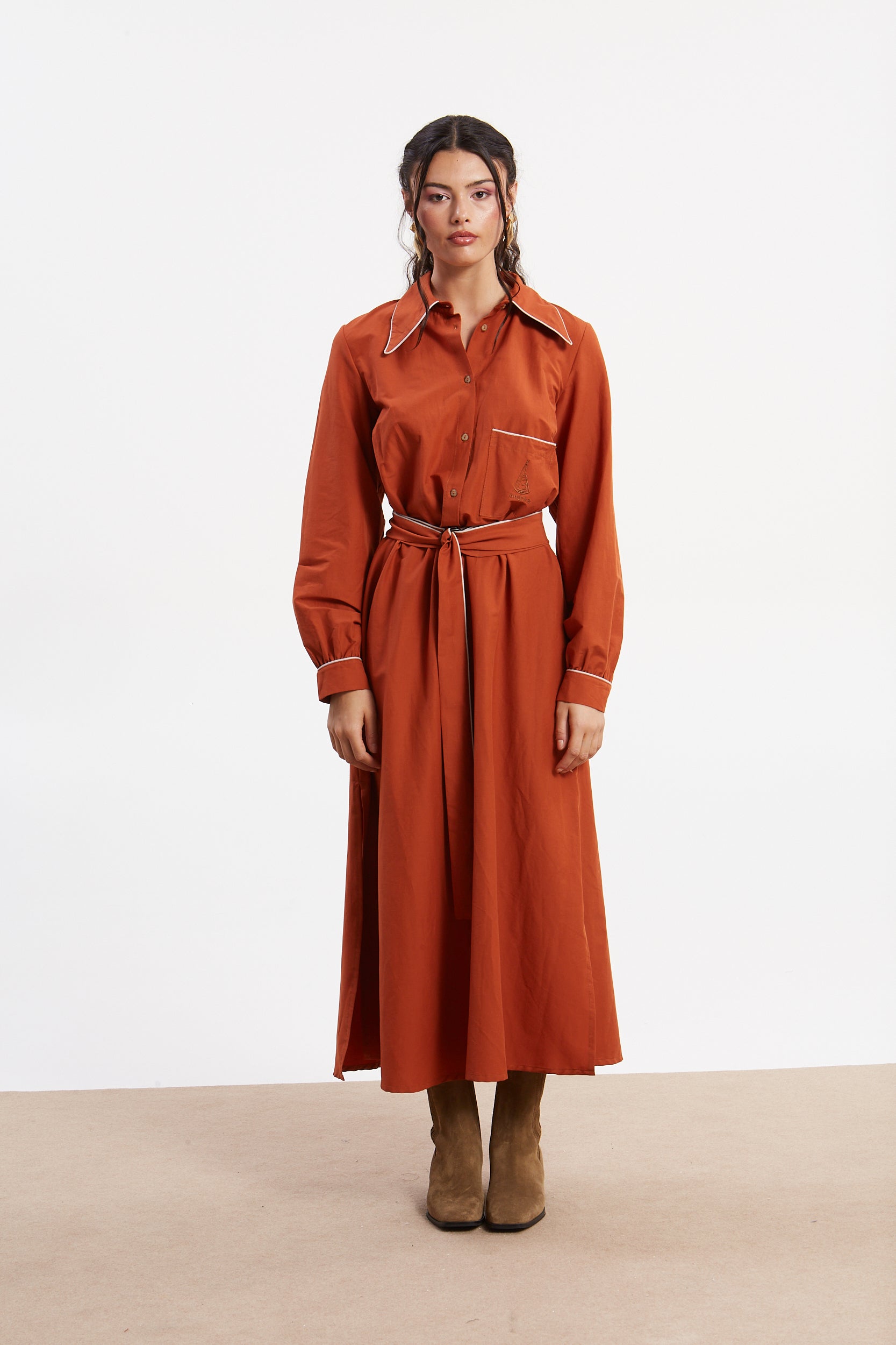 Ellen poplin rust shirtdress
