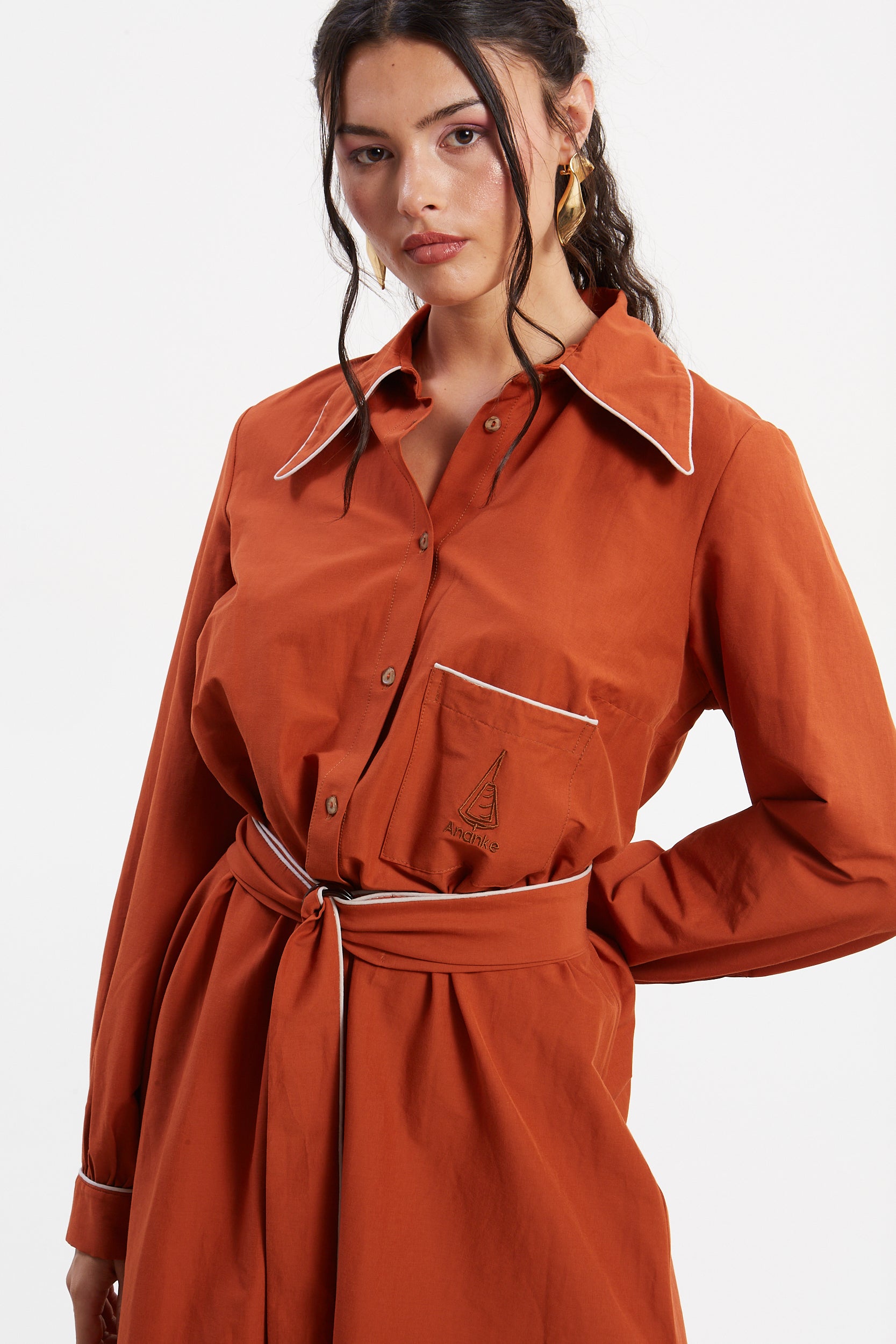Ellen poplin rust shirtdress