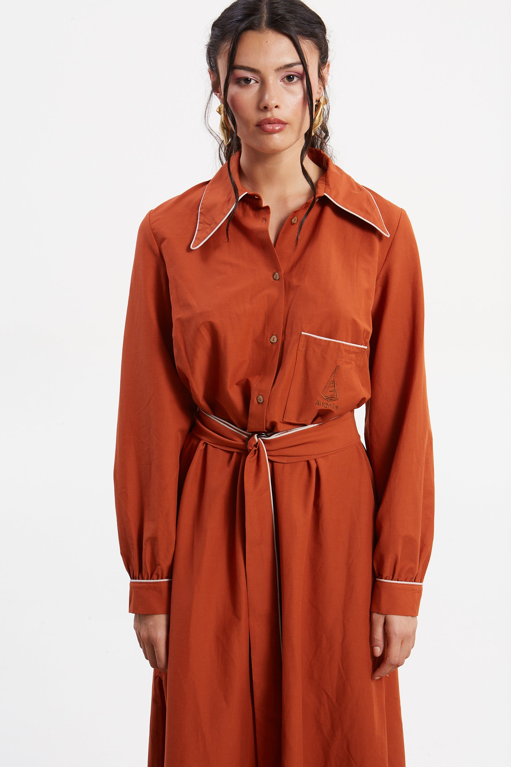 Ellen poplin rust shirtdress