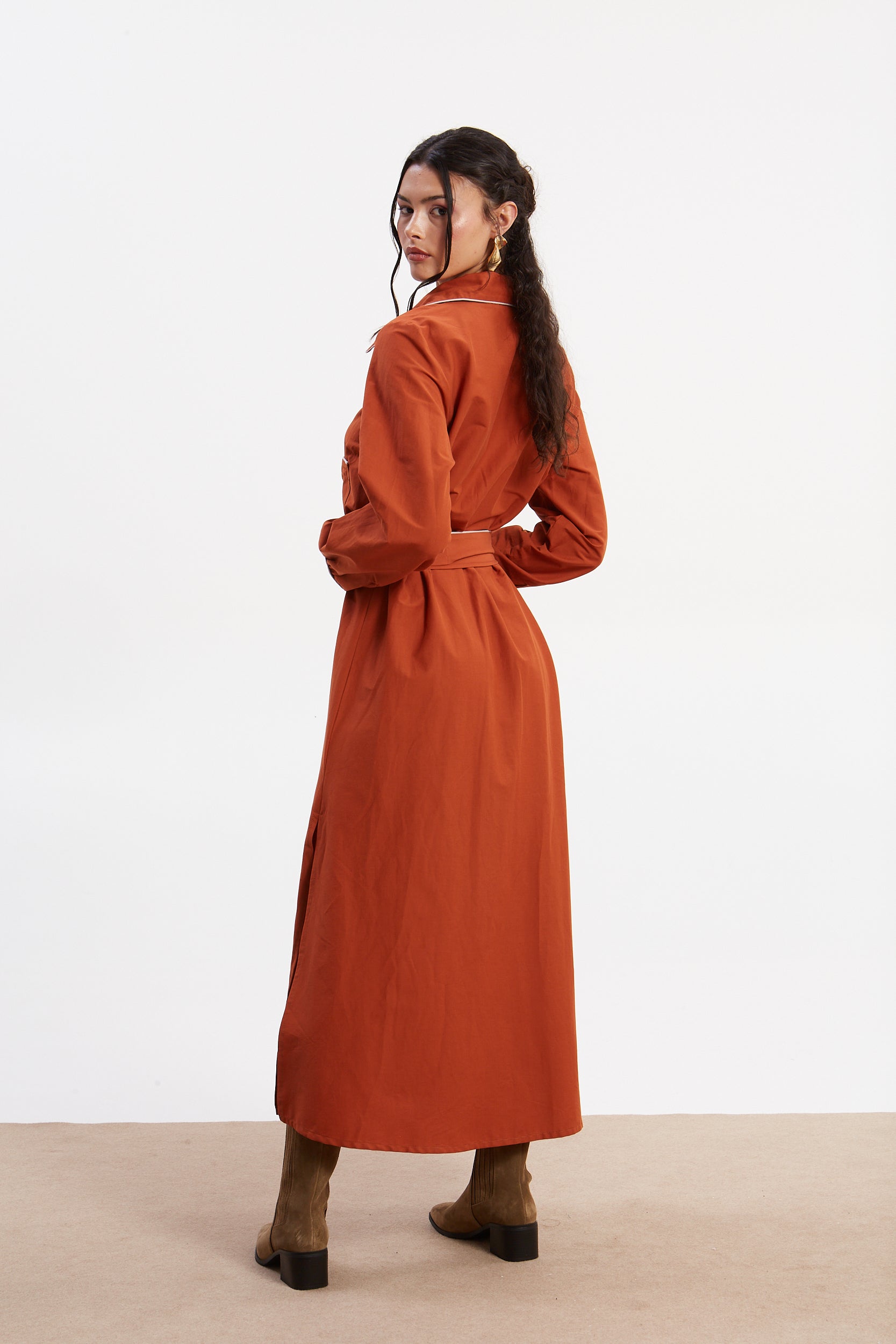 Ellen poplin rust shirtdress