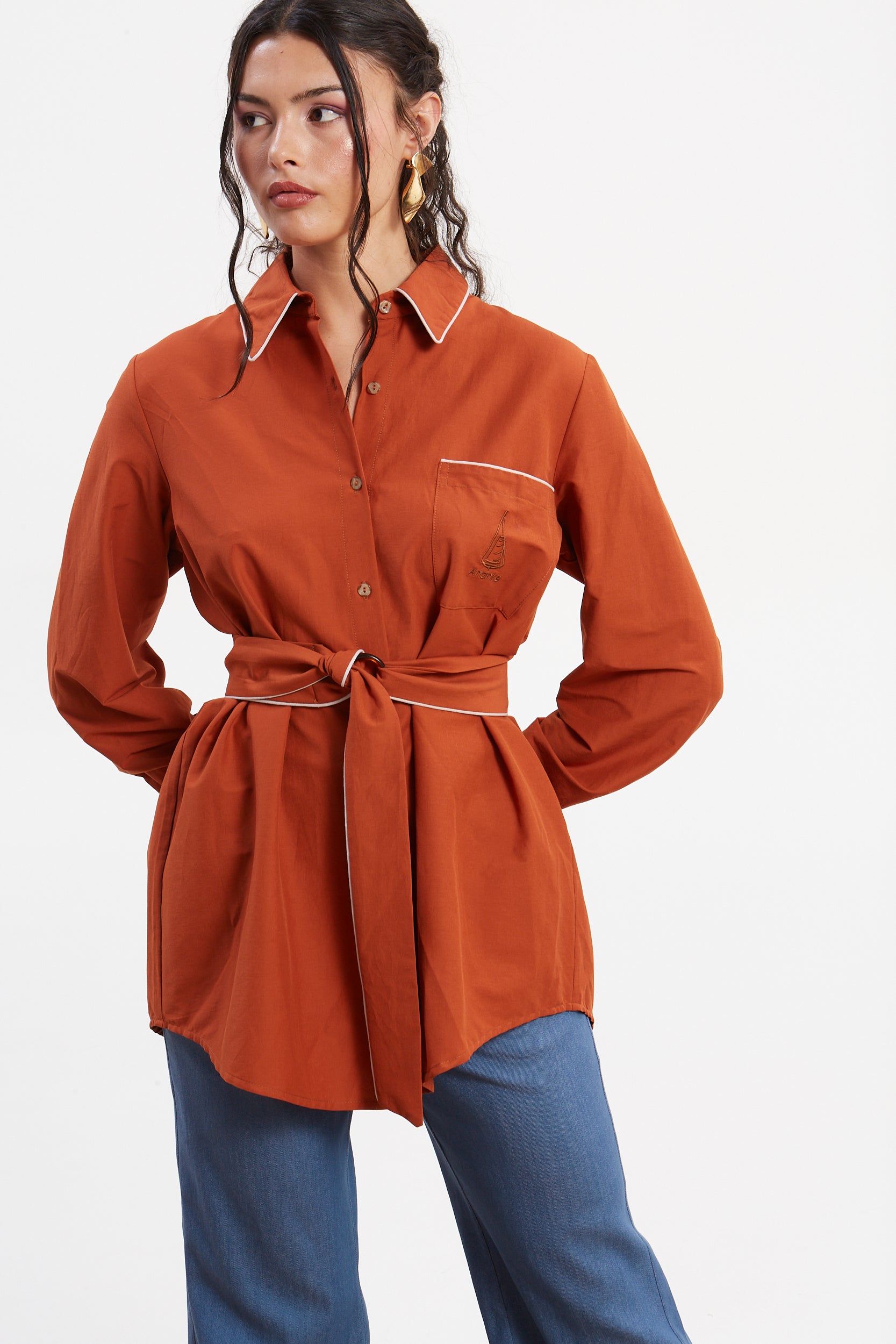 Ellen poplin rust shirt