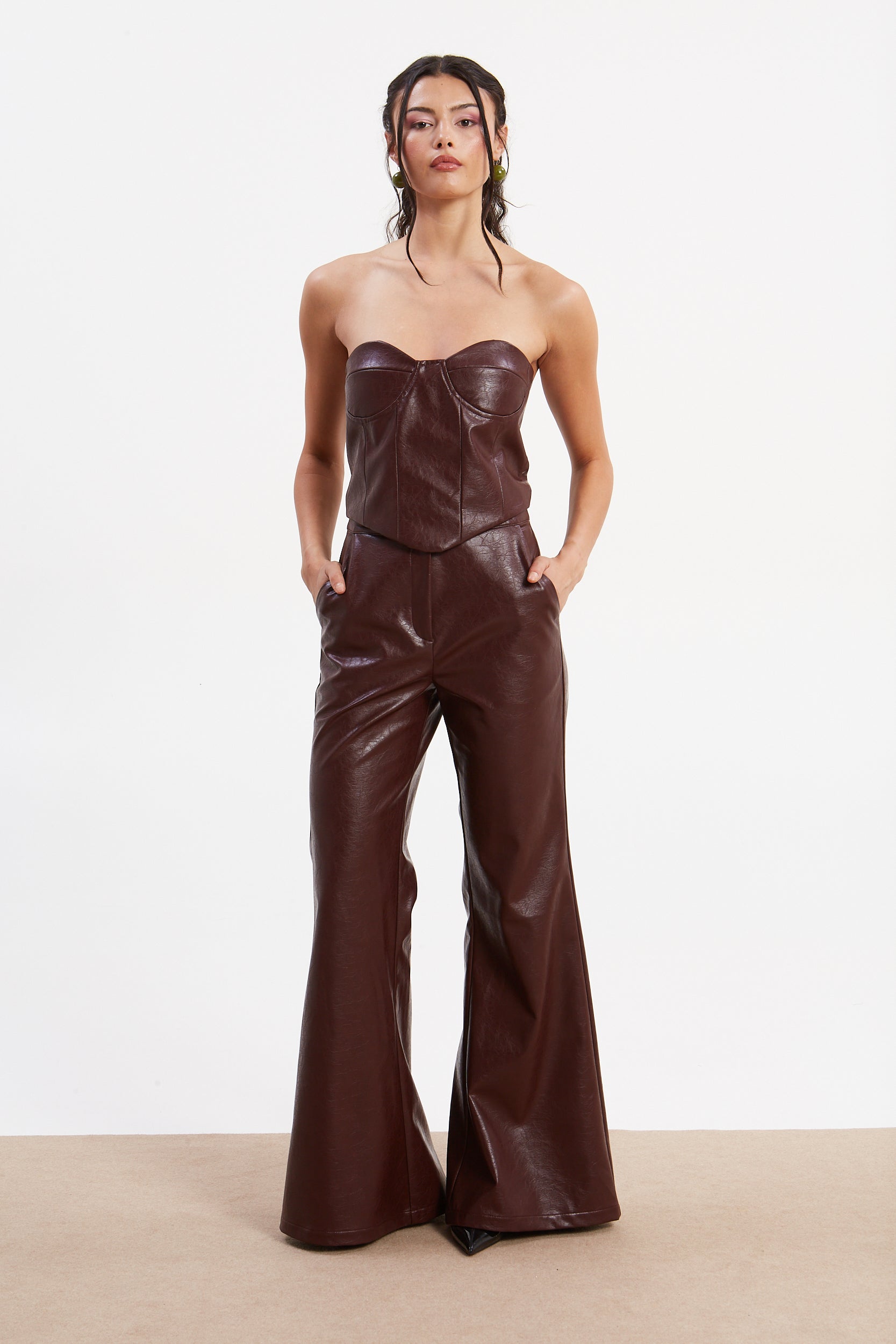 Sarah eco leather flare pants