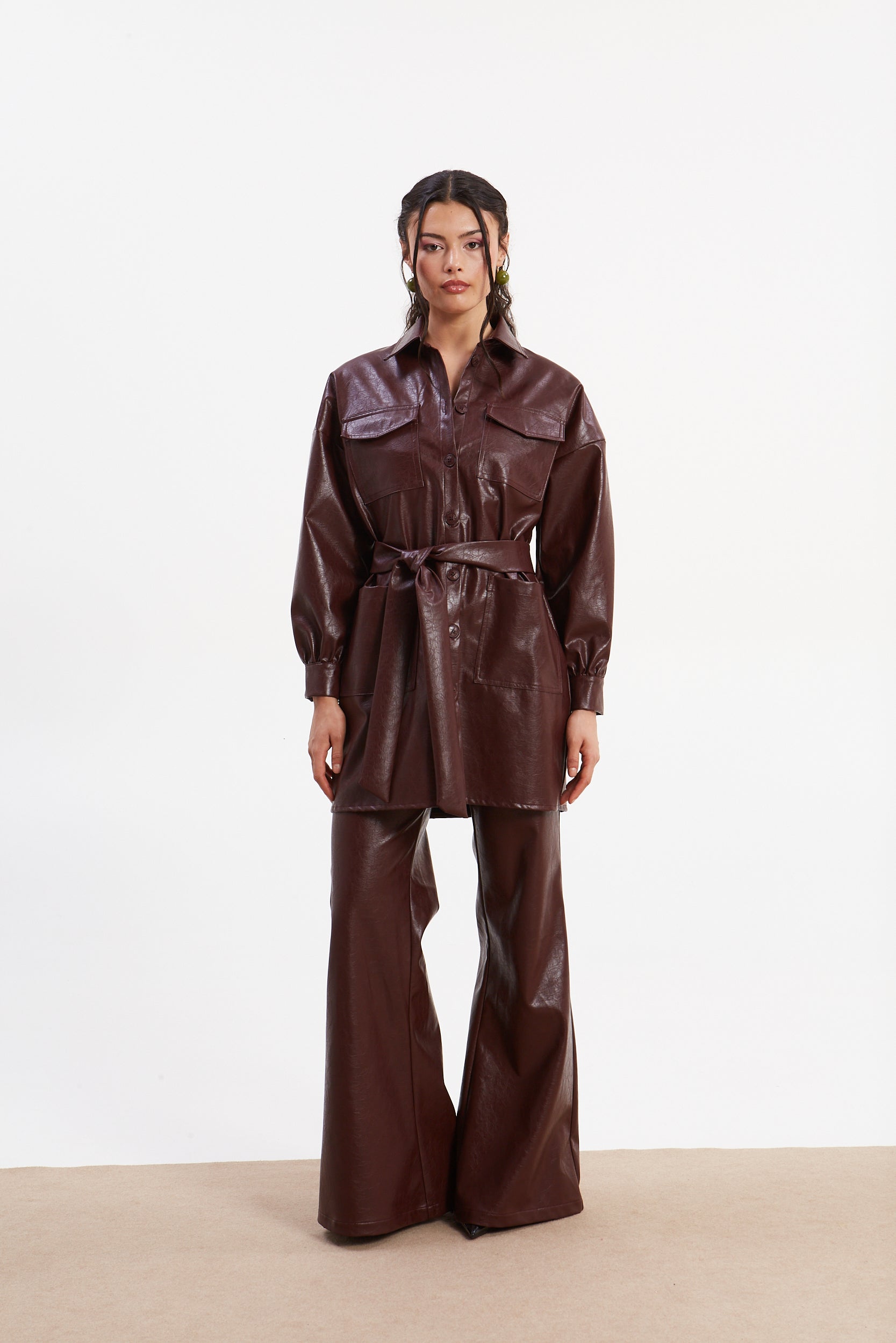 Sarah eco leather flare pants