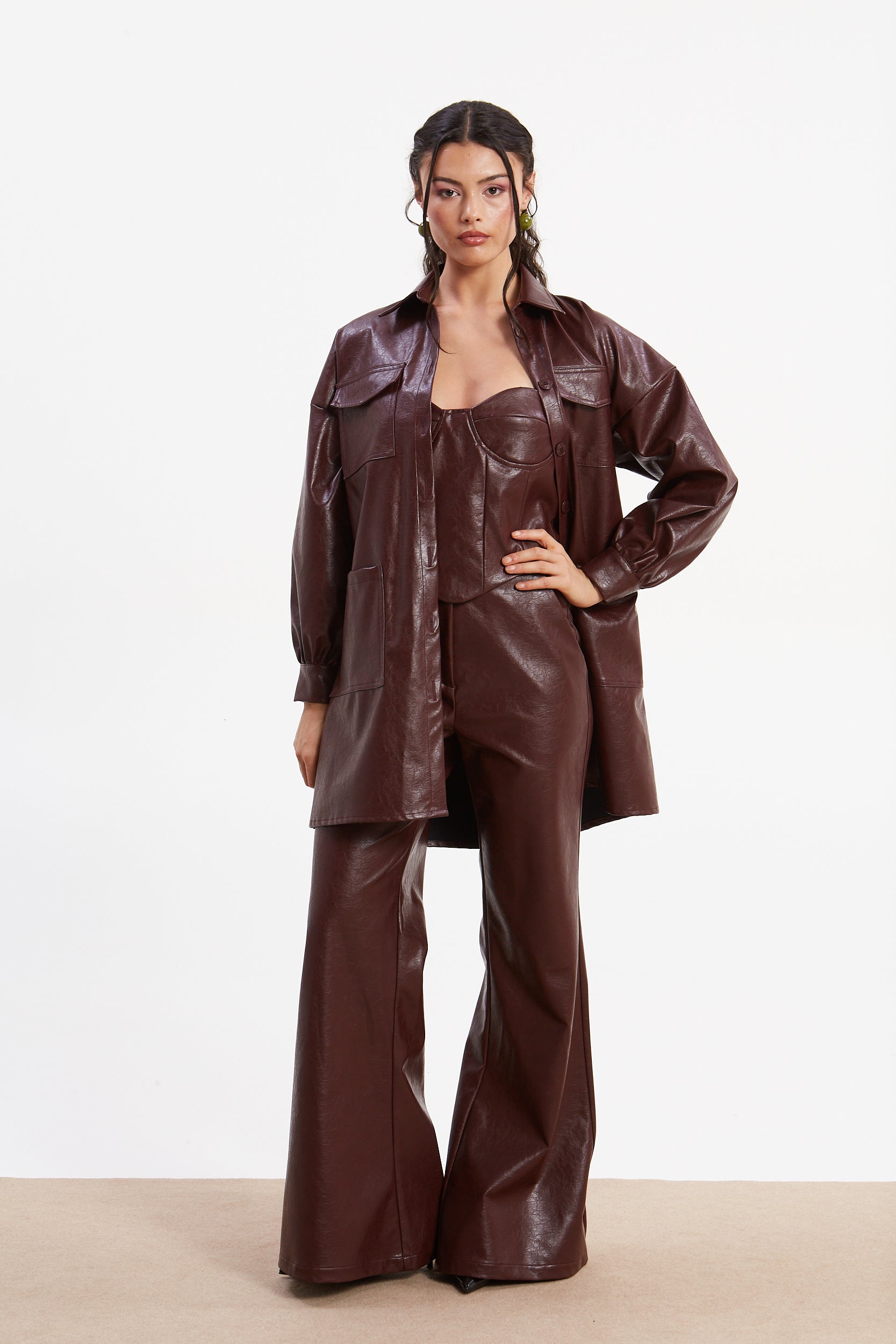 Sarah eco leather flare pants