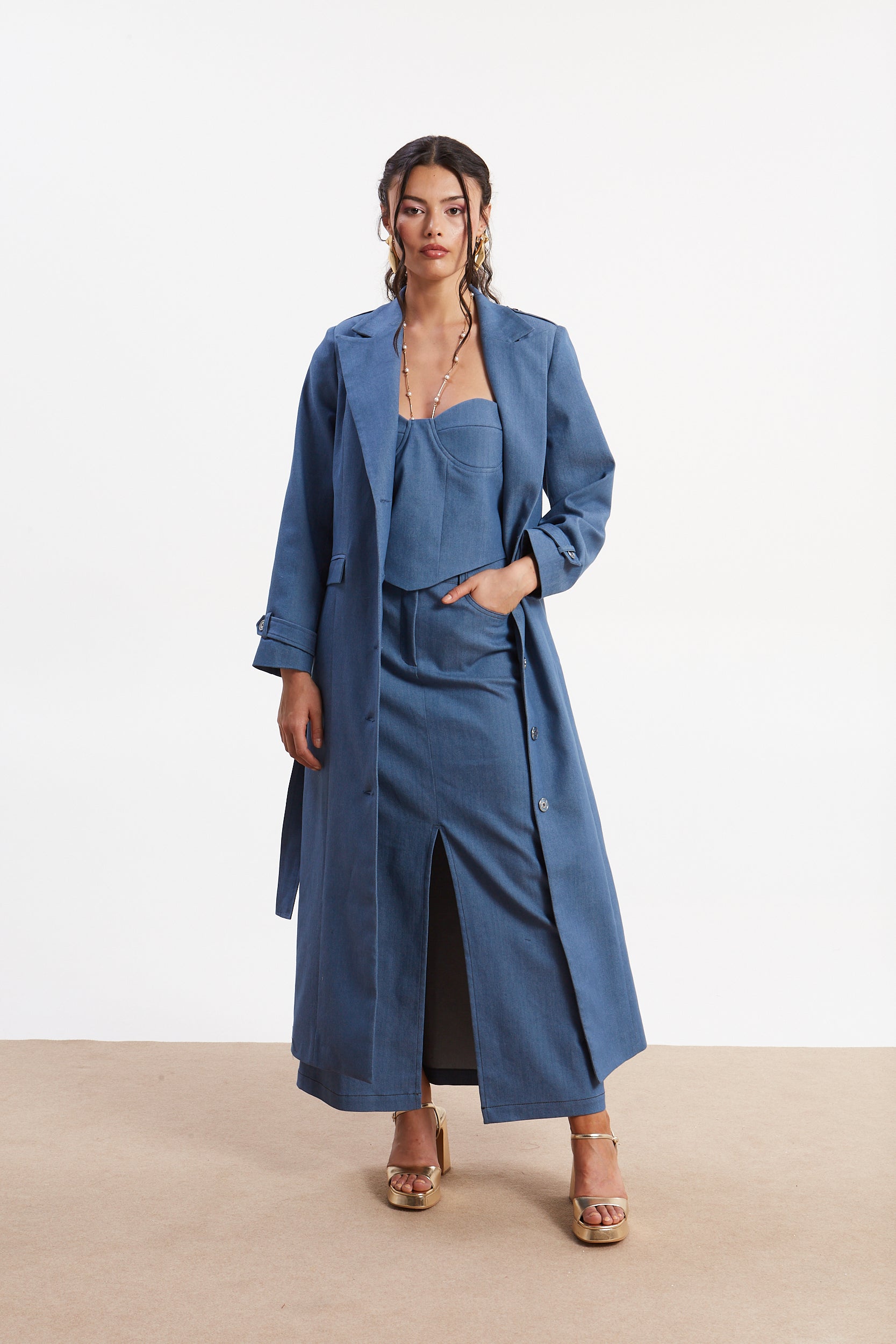 Zora denim trench coat