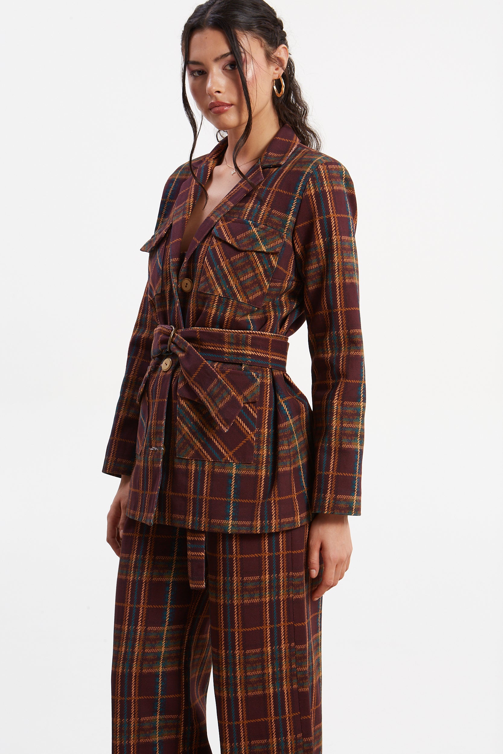 Ella denim plaid blazer