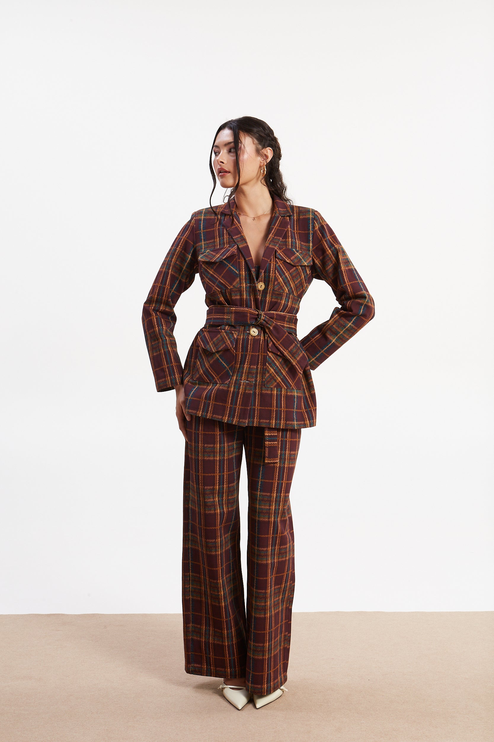 Ella denim plaid blazer