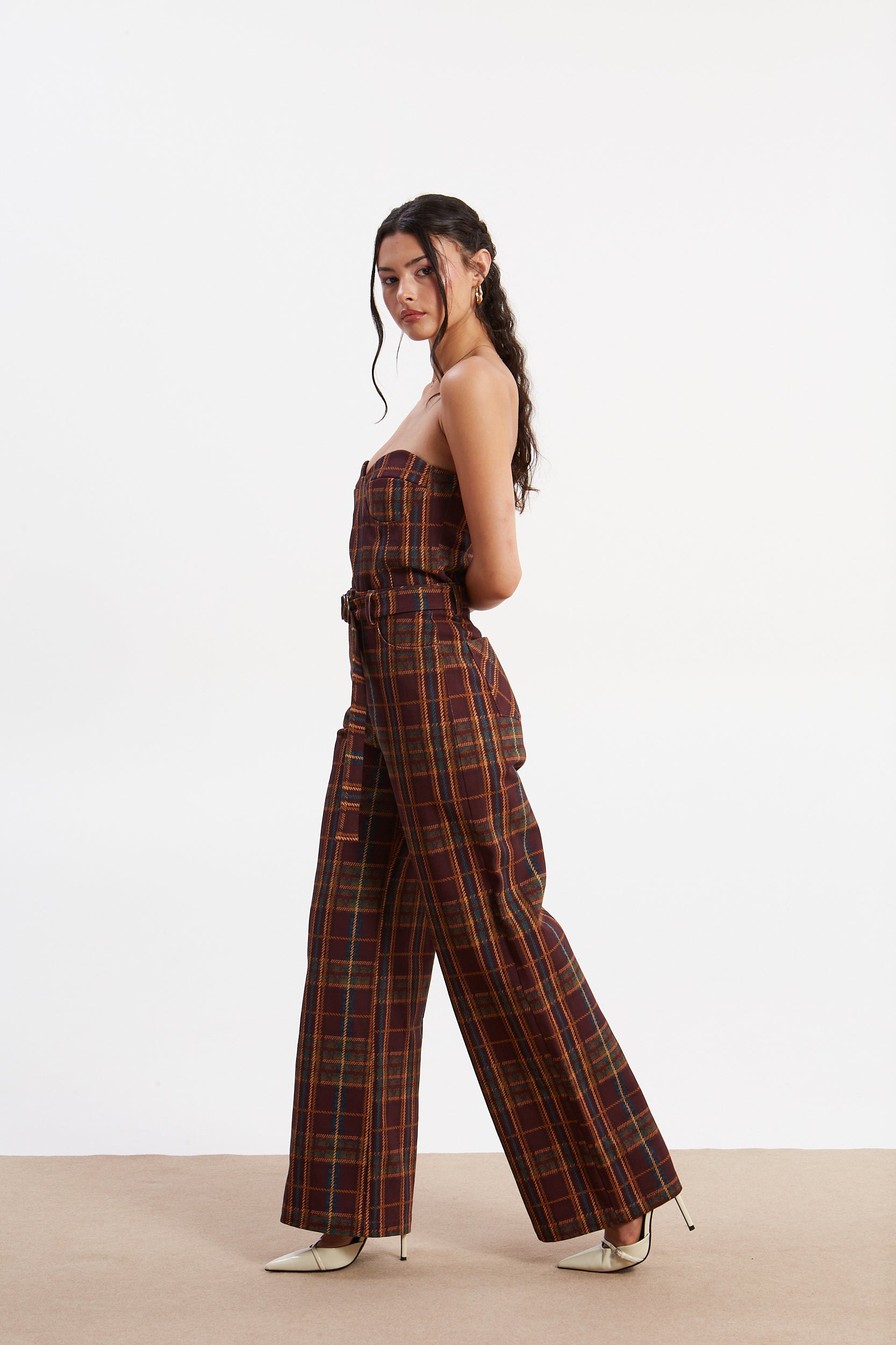 Ella denim plaid pants