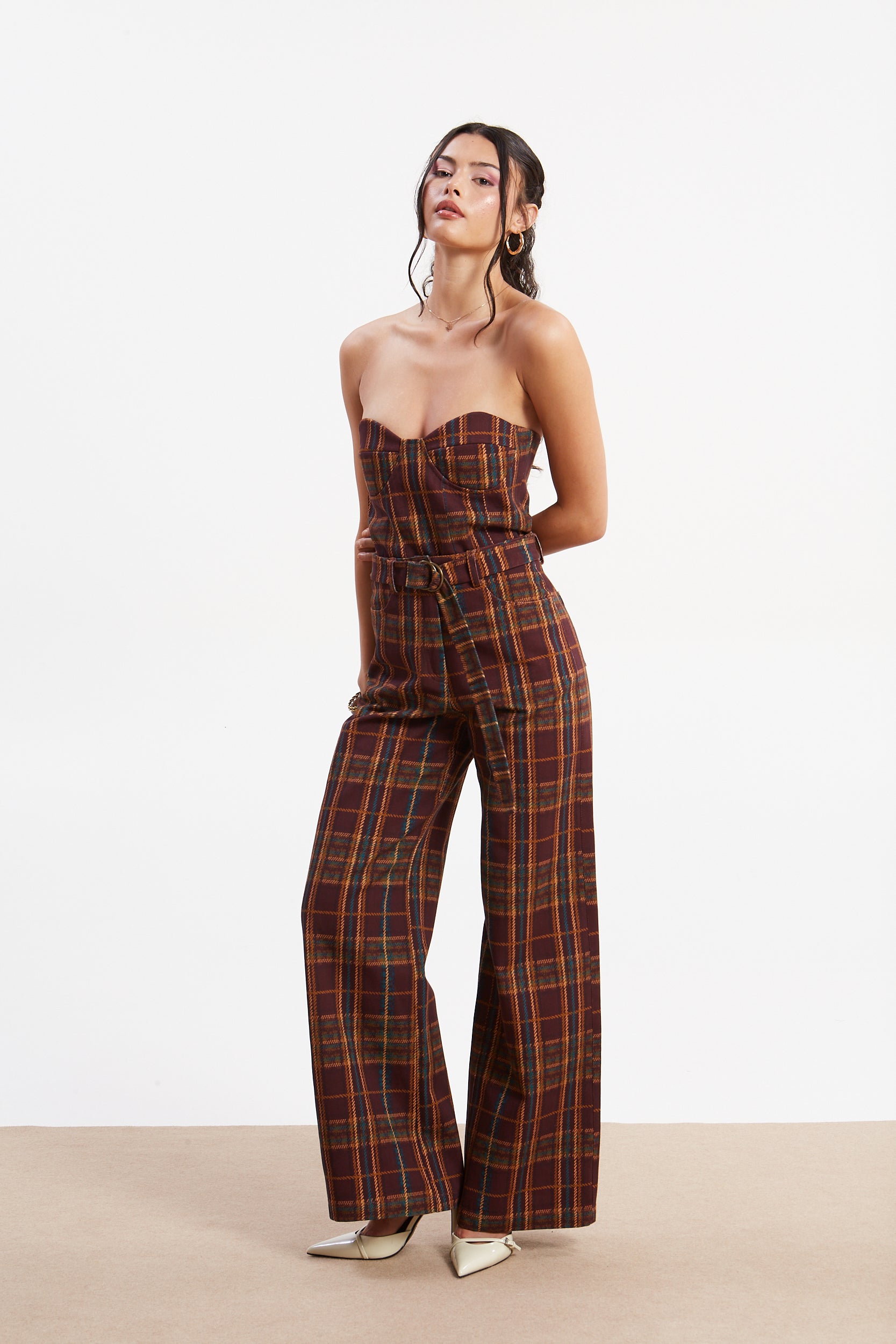 Ella denim plaid pants