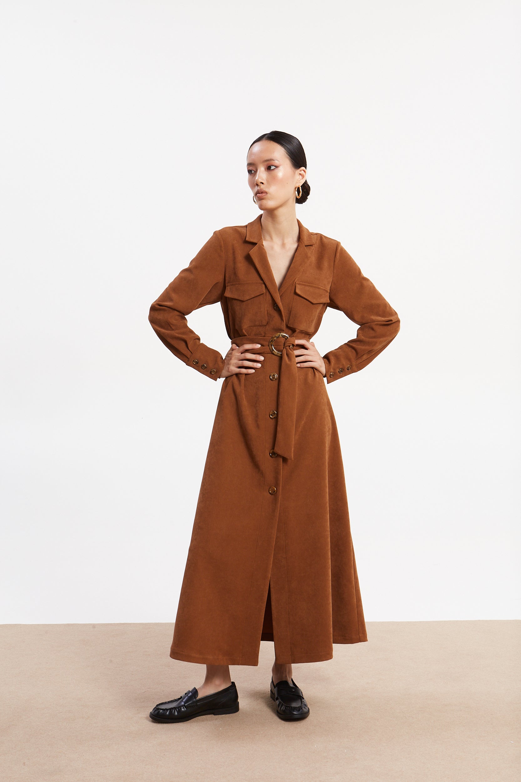 Andrea camel shirtdress