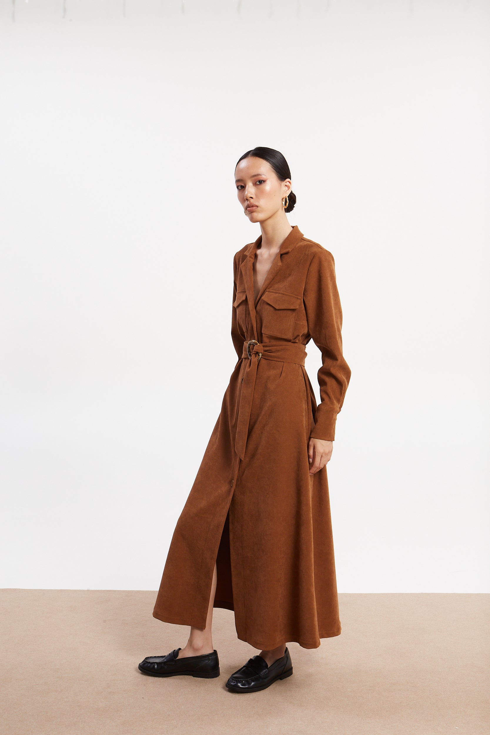 Andrea camel shirtdress