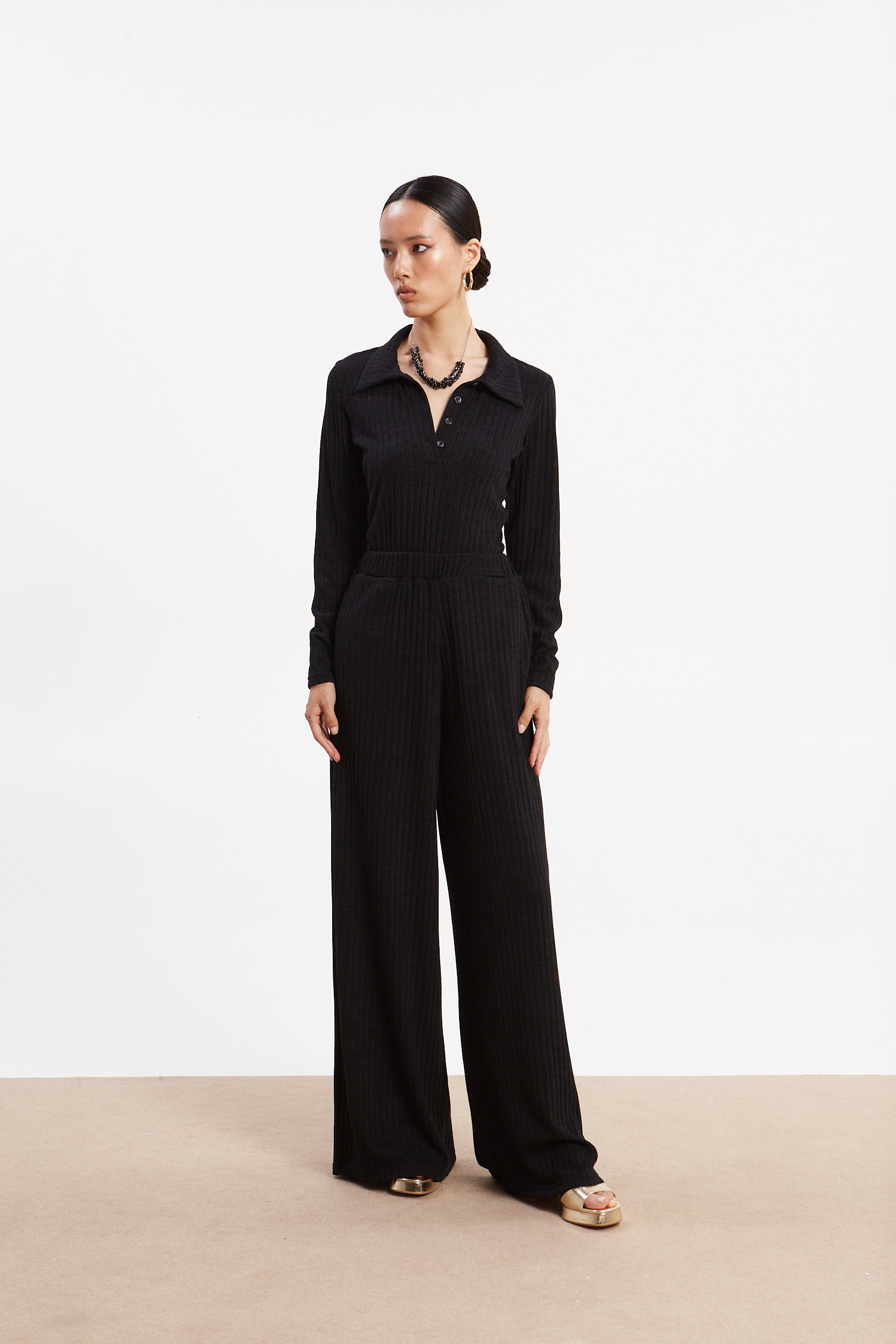 Matilda rib knit black pants