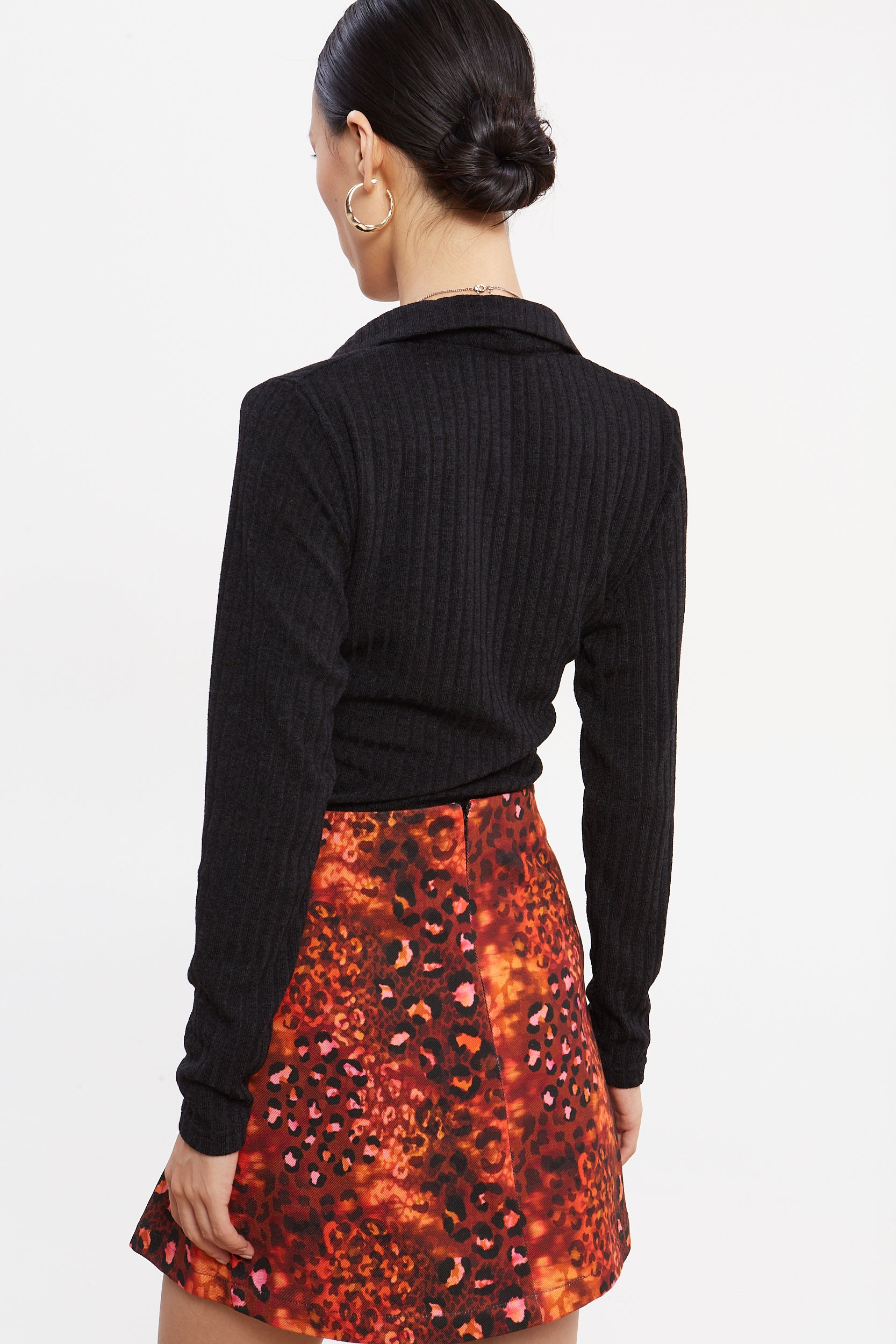 Matilda rib knit black polo top