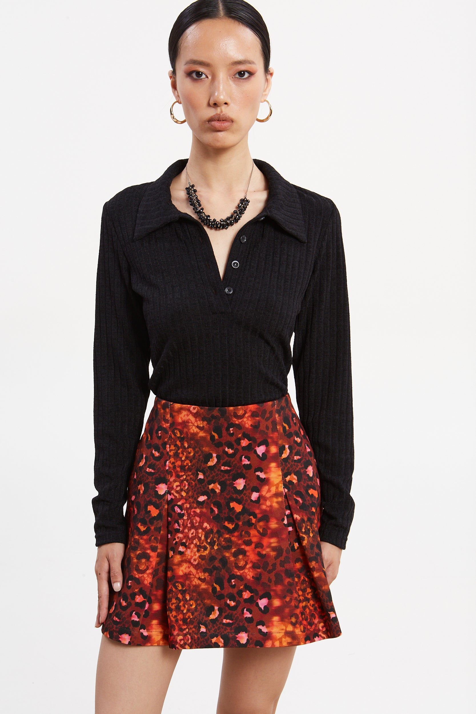 Harriet denim leopard mini skirt