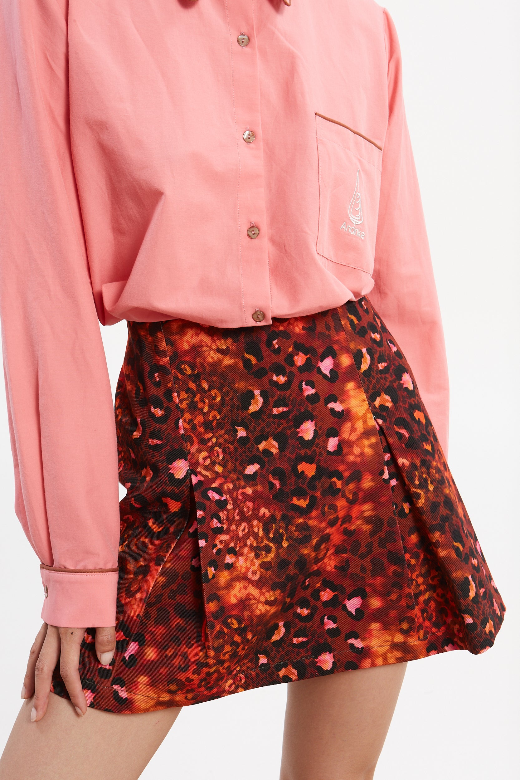 Harriet denim leopard mini skirt