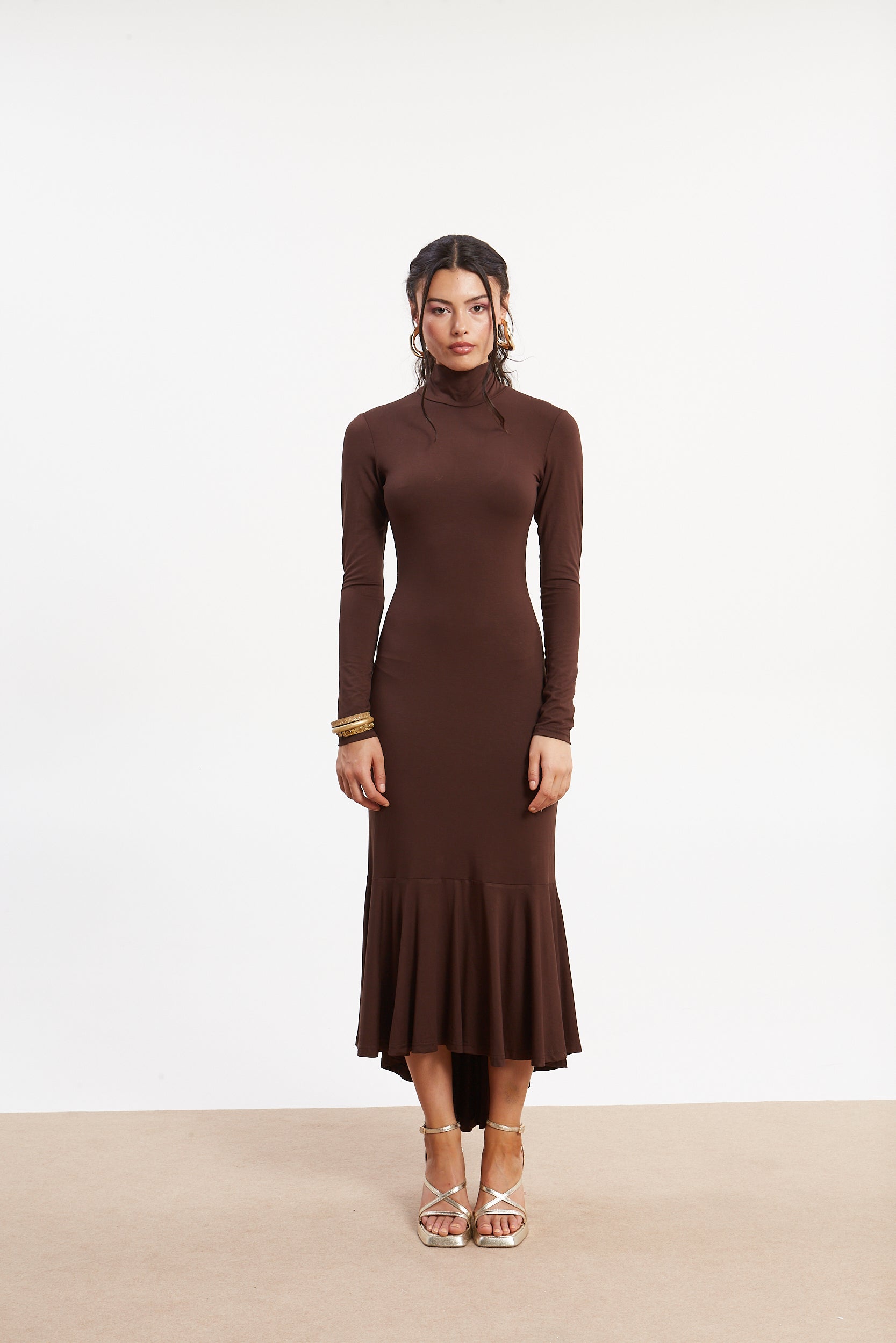 Drew turtleneck brown dress