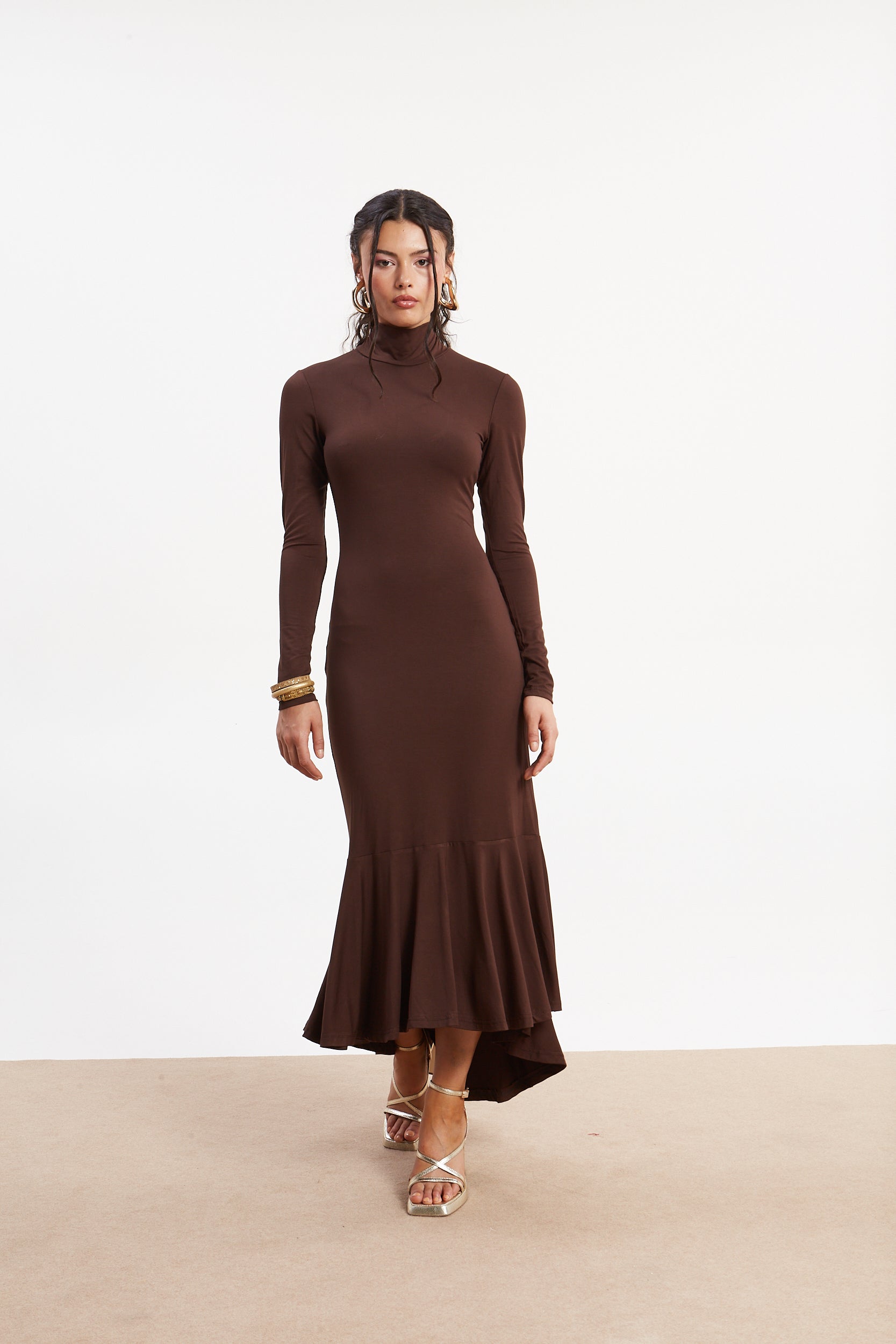 Drew turtleneck brown dress