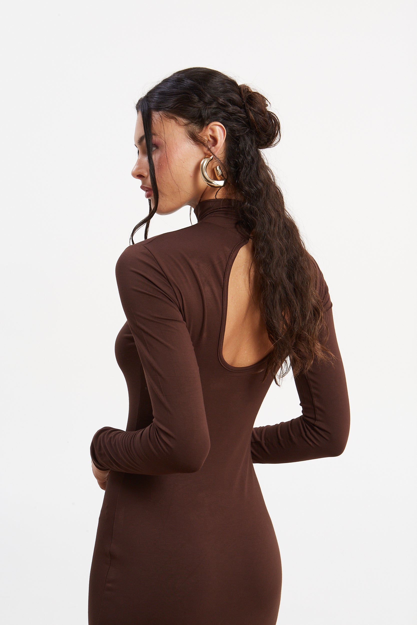 Drew turtleneck brown dress