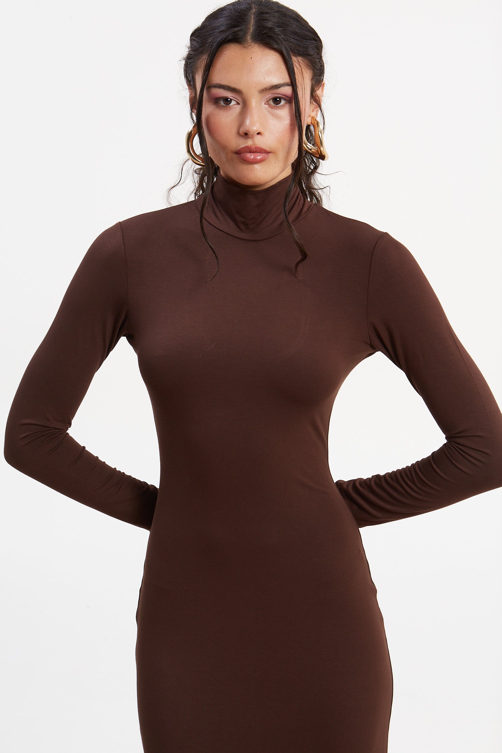 Drew turtleneck brown dress