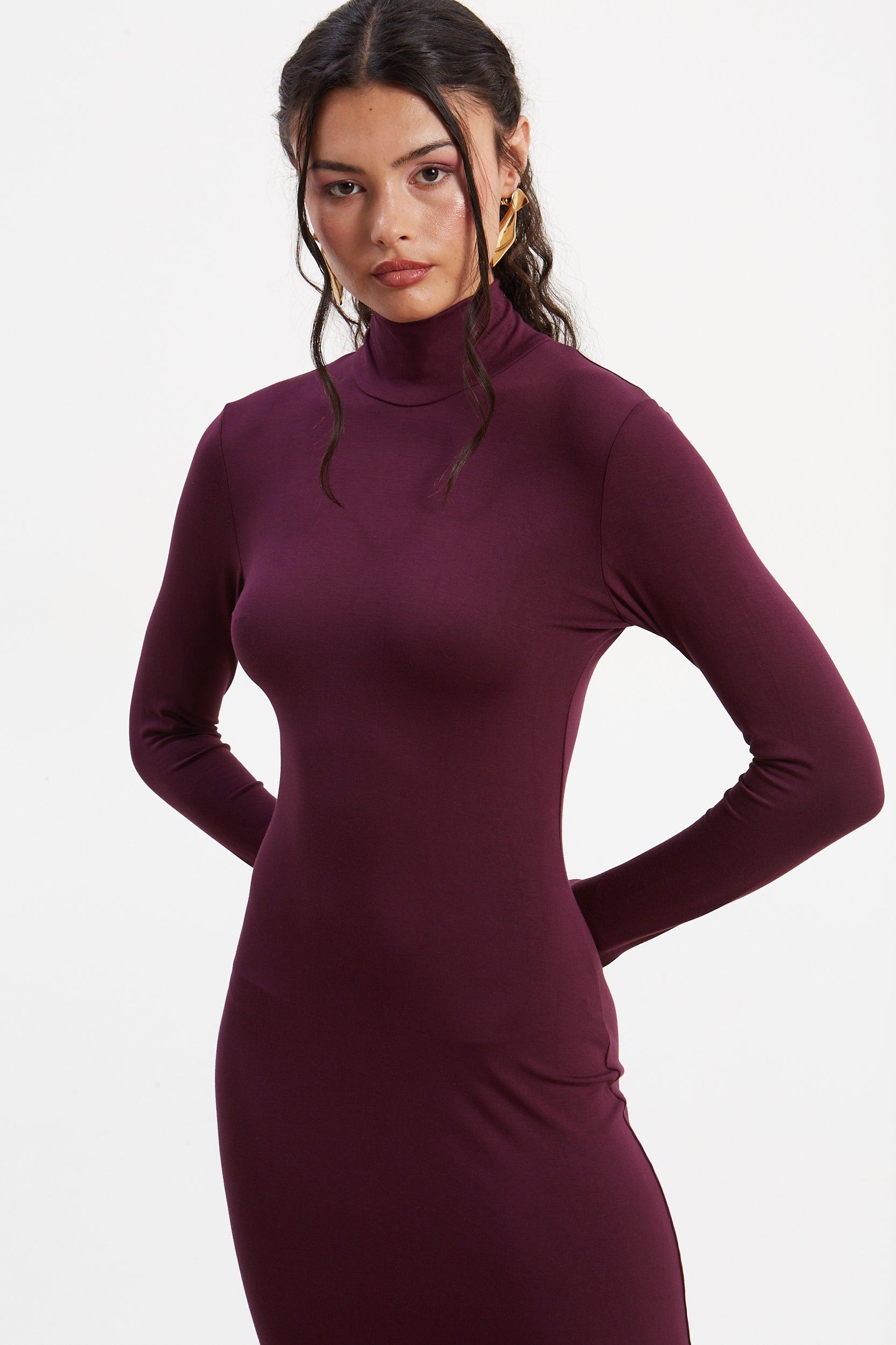 Drew turtleneck purple dress