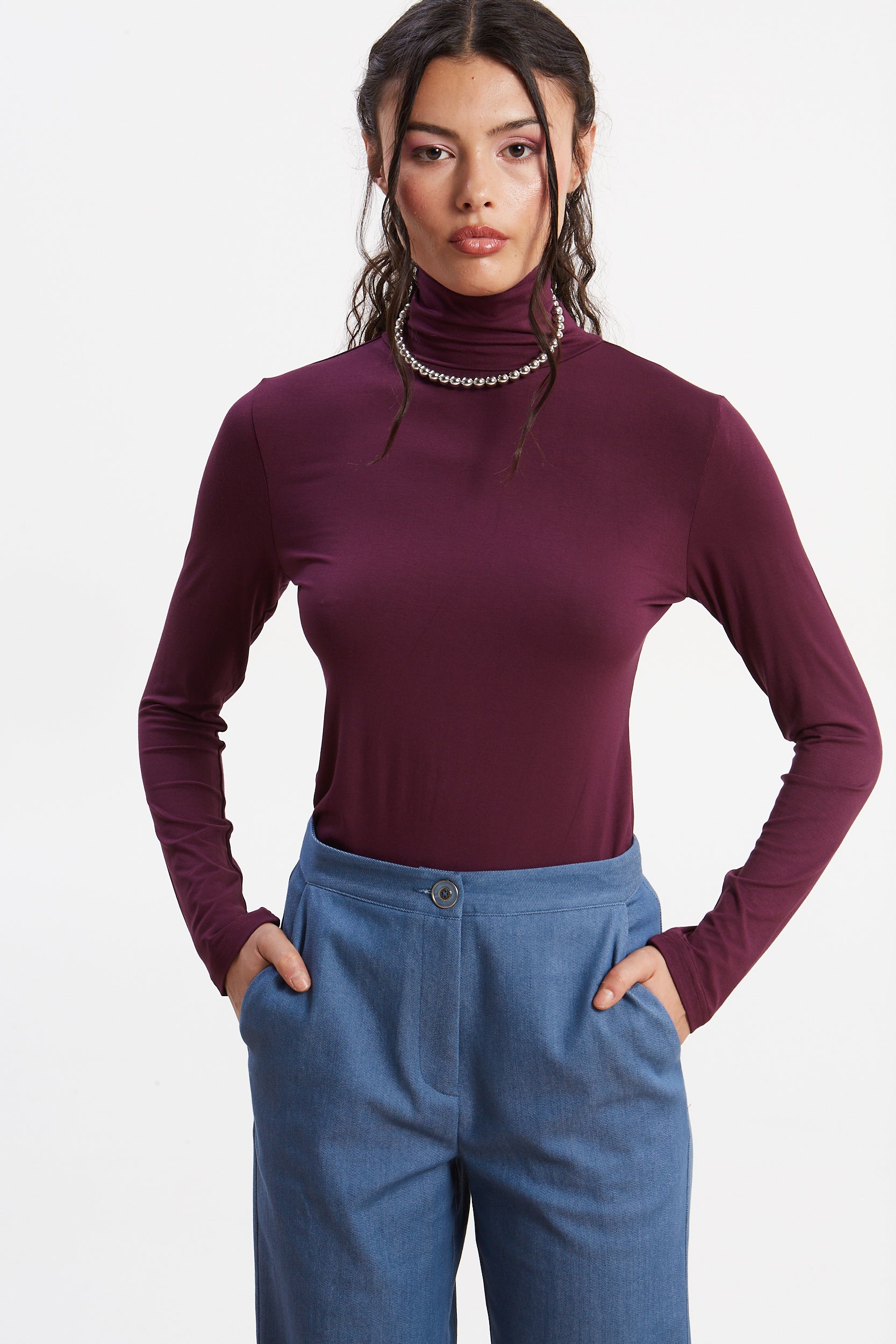 Drew turtleneck purple top