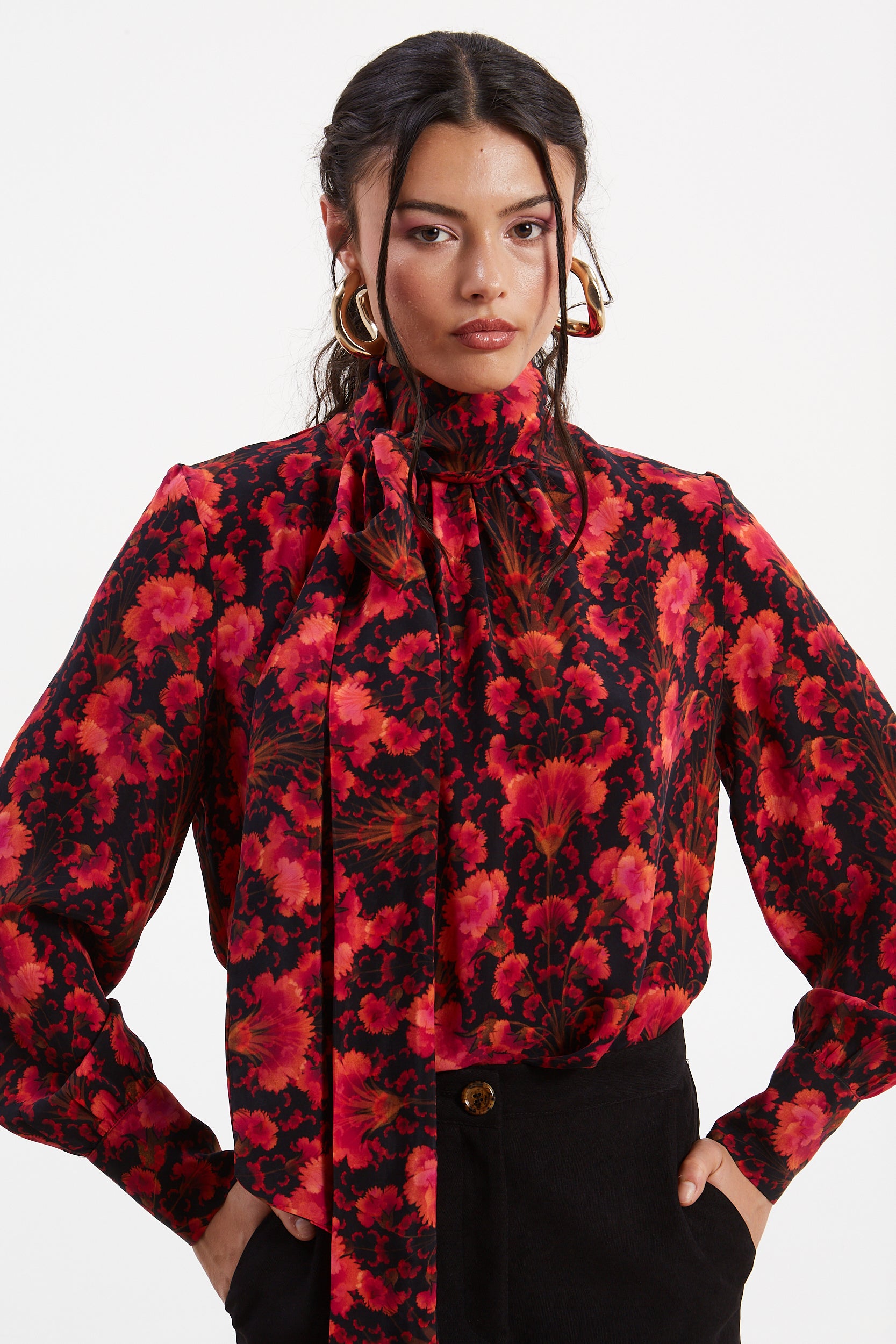 Quinn cupro tie neck top