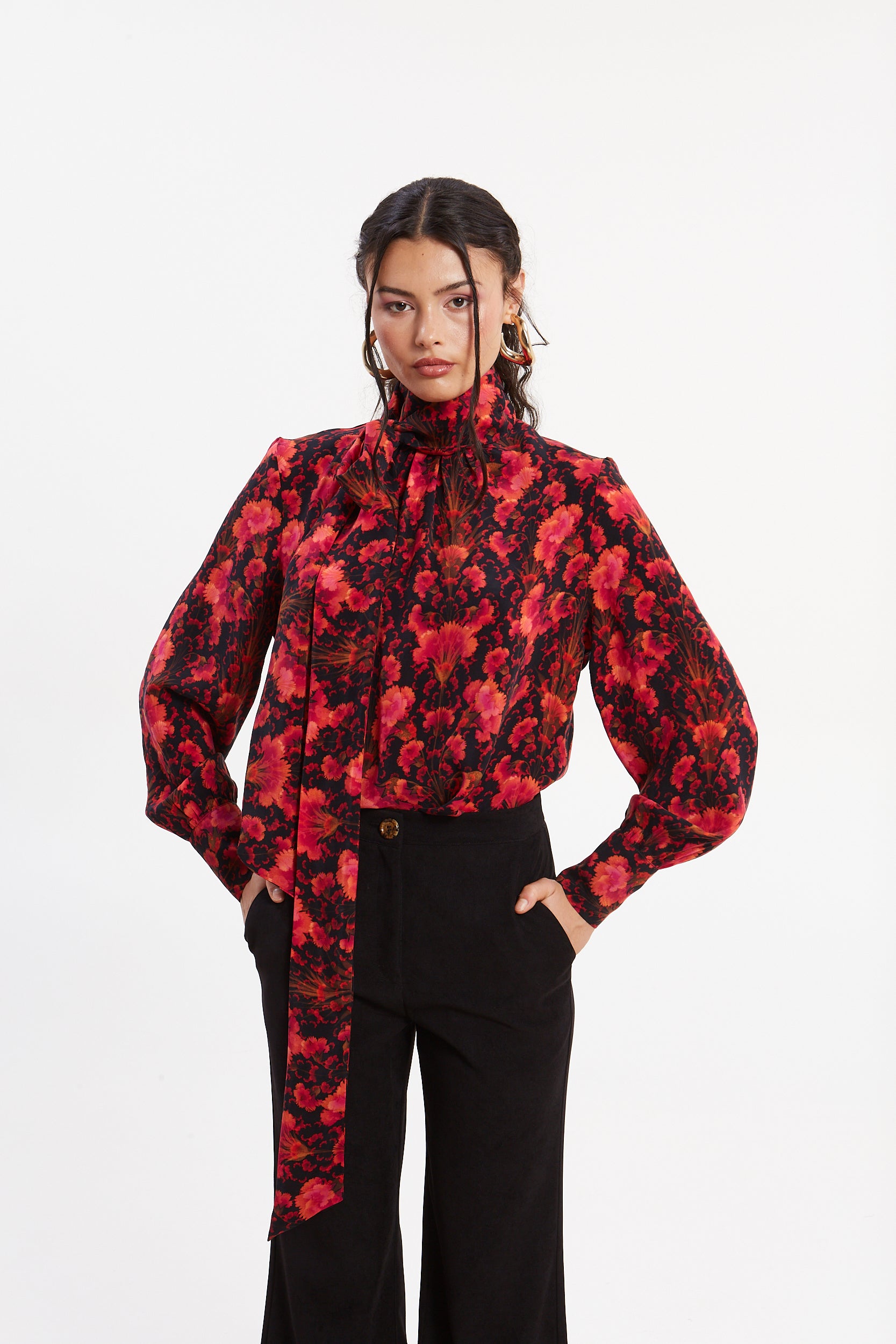 Quinn cupro tie neck top