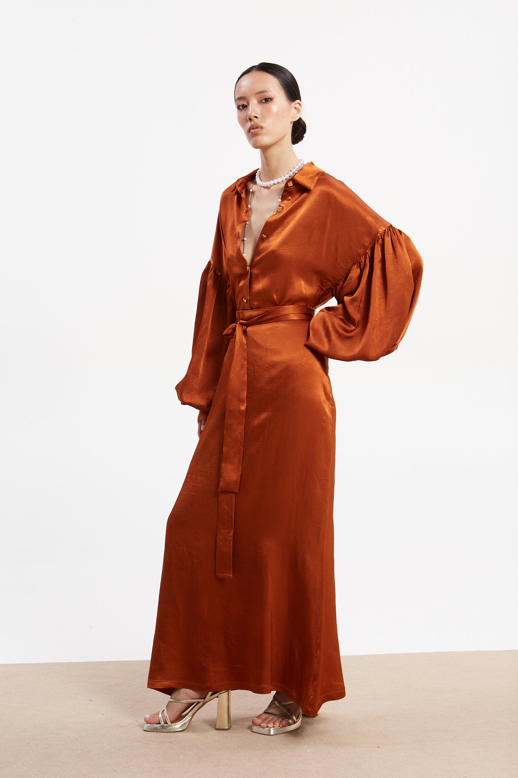 Diana satin rust skirt